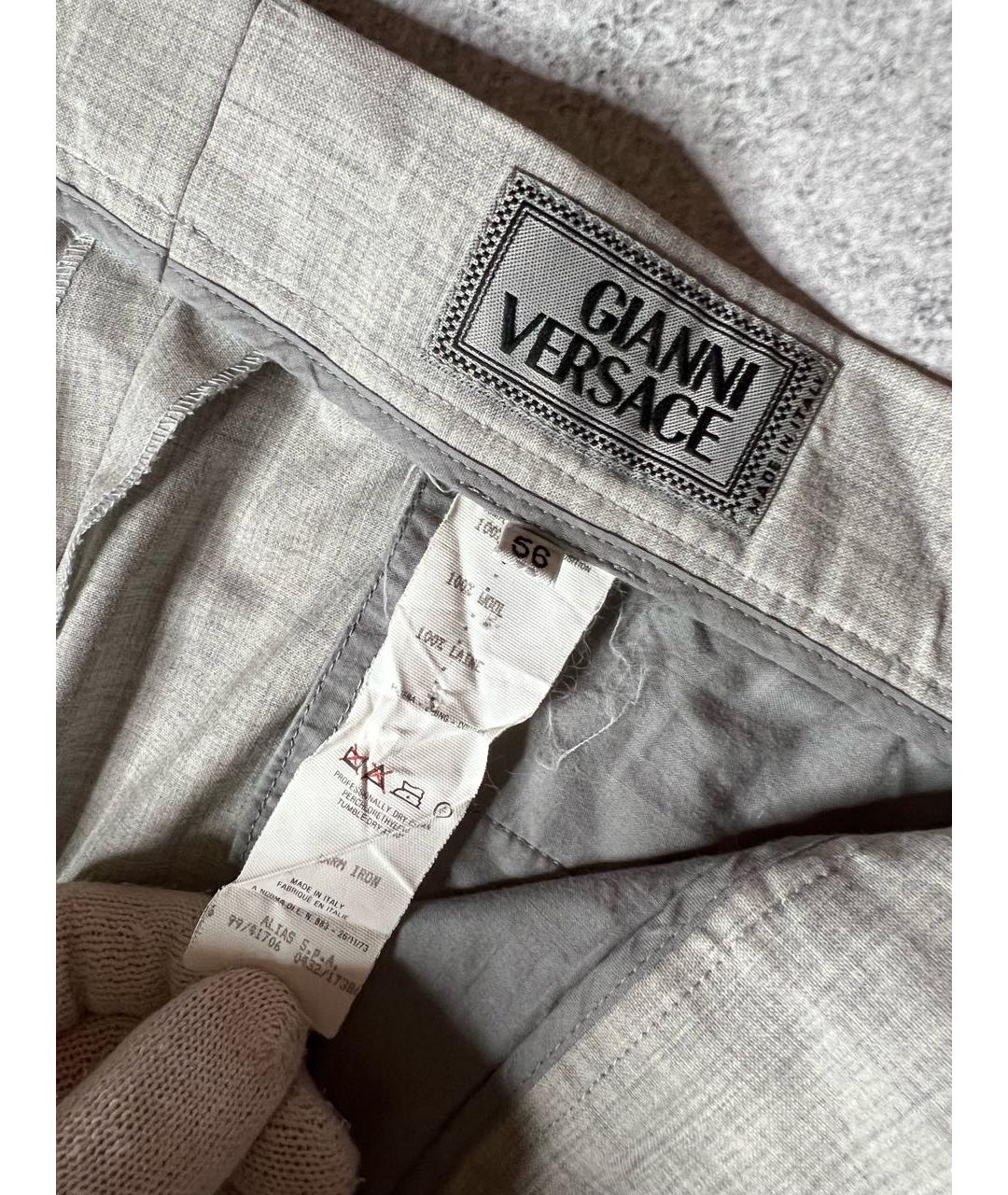 VERSACE Серые шерстяные классические брюки, фото 8