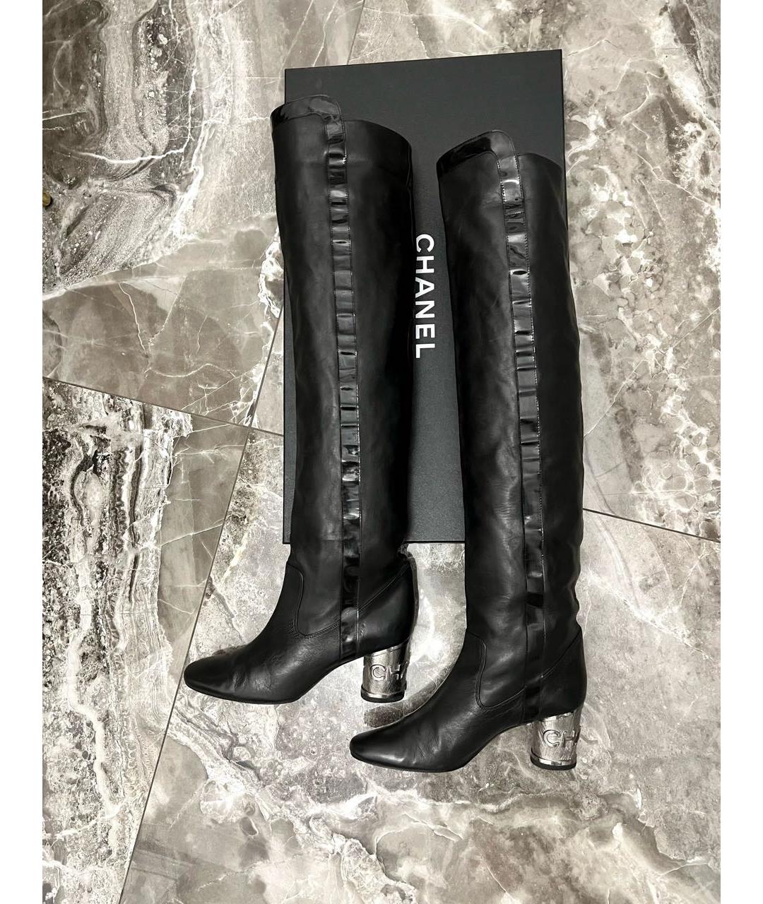 CHANEL Черные кожаные ботфорты, фото 6