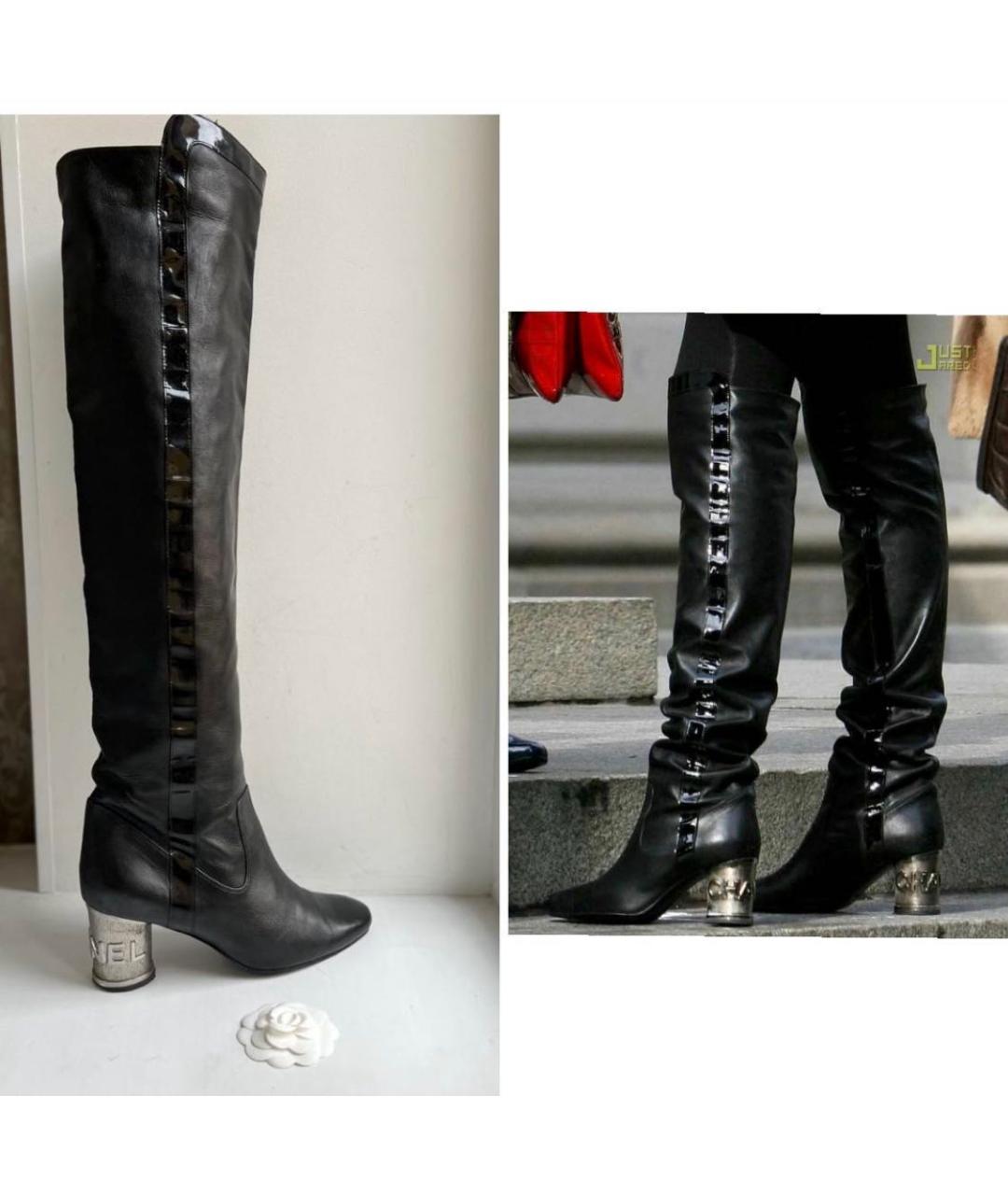 CHANEL Черные кожаные ботфорты, фото 2