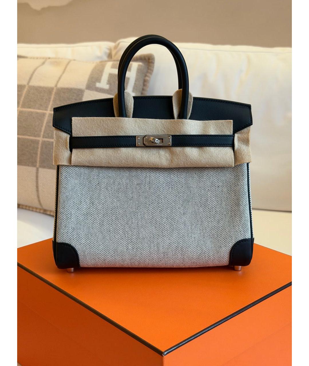HERMES Серая тканевая сумка с короткими ручками, фото 3