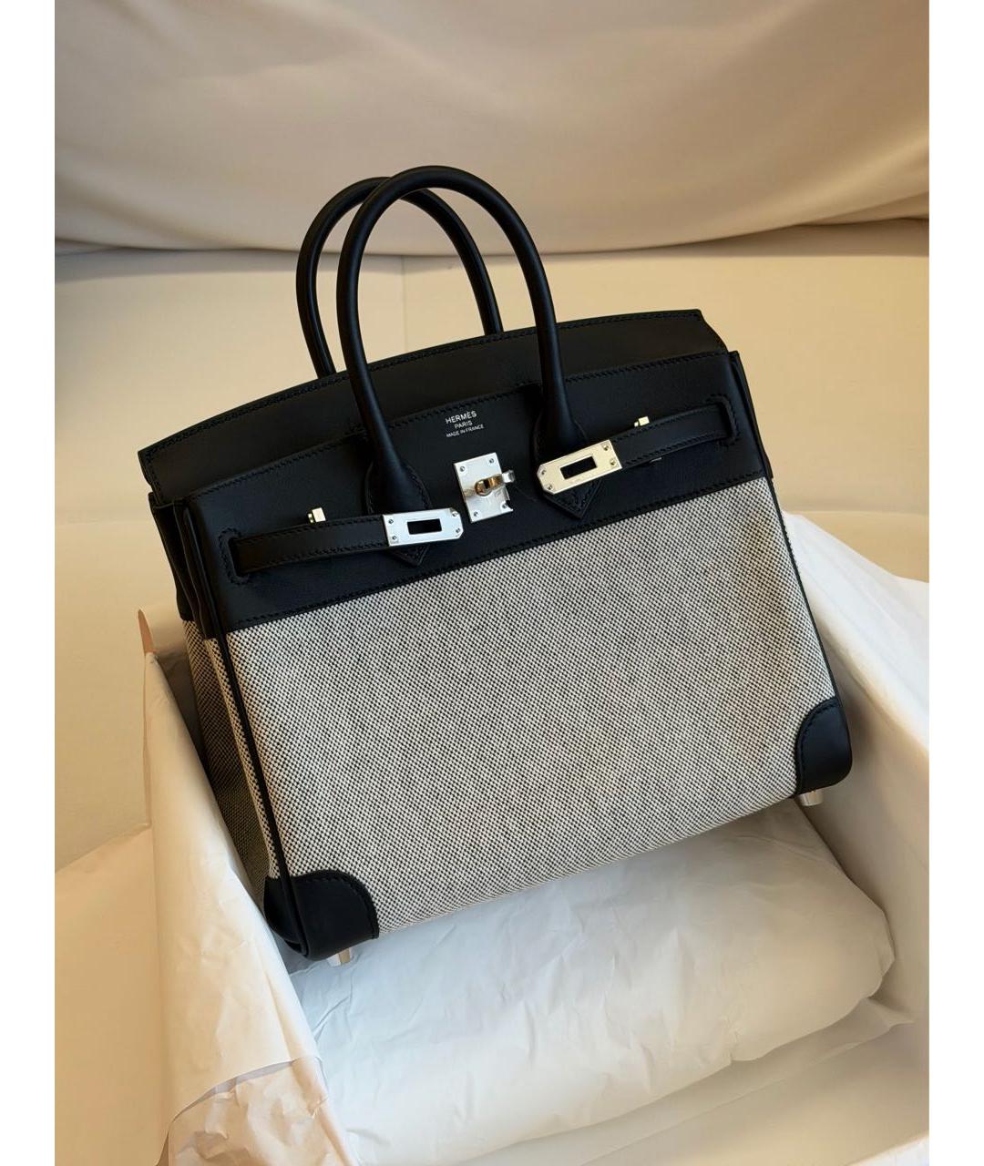 HERMES Серая тканевая сумка с короткими ручками, фото 5