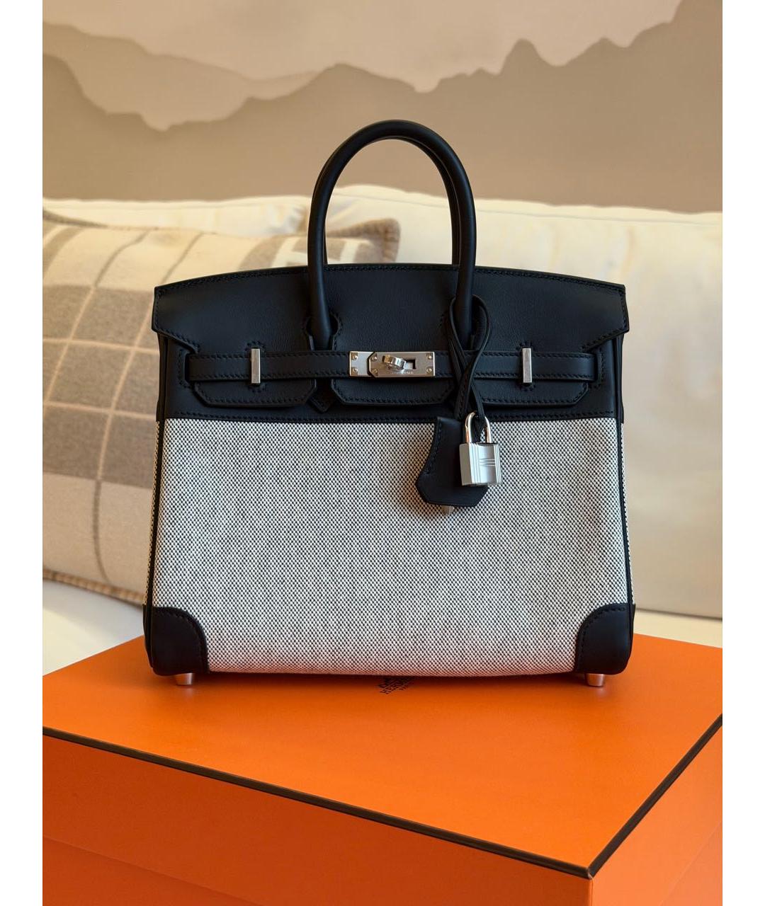 HERMES Серая тканевая сумка с короткими ручками, фото 8