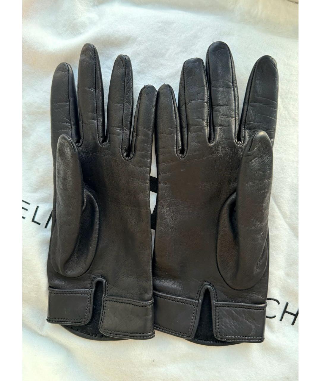 SAINT LAURENT Черные кожаные перчатки, фото 2
