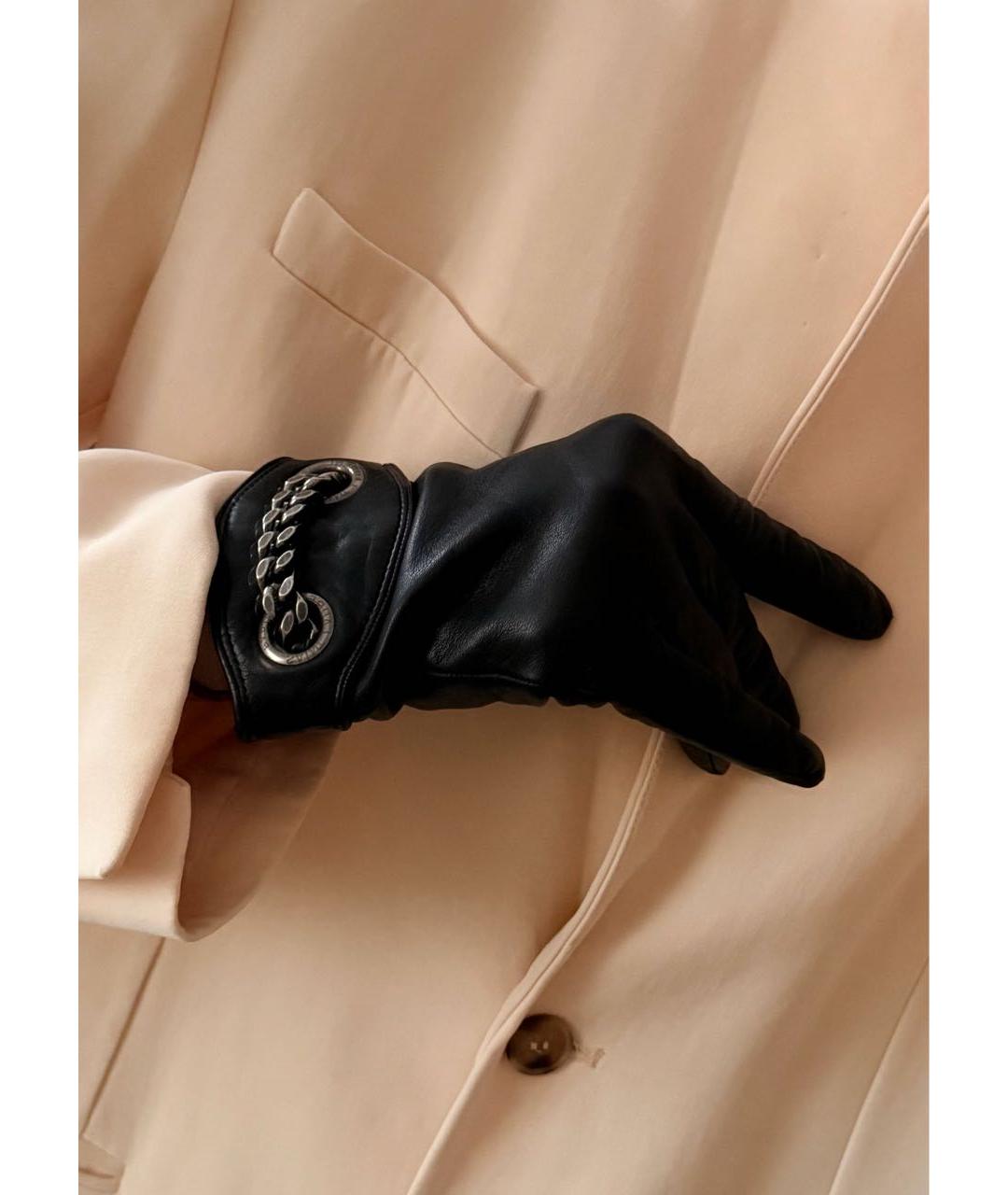 SAINT LAURENT Черные кожаные перчатки, фото 7