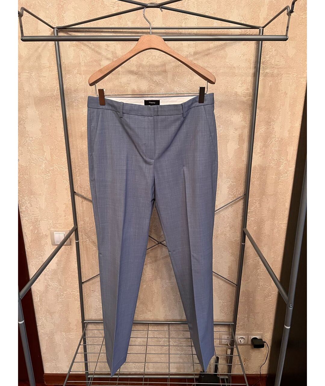 THEORY Голубые хлопковые прямые брюки, фото 7