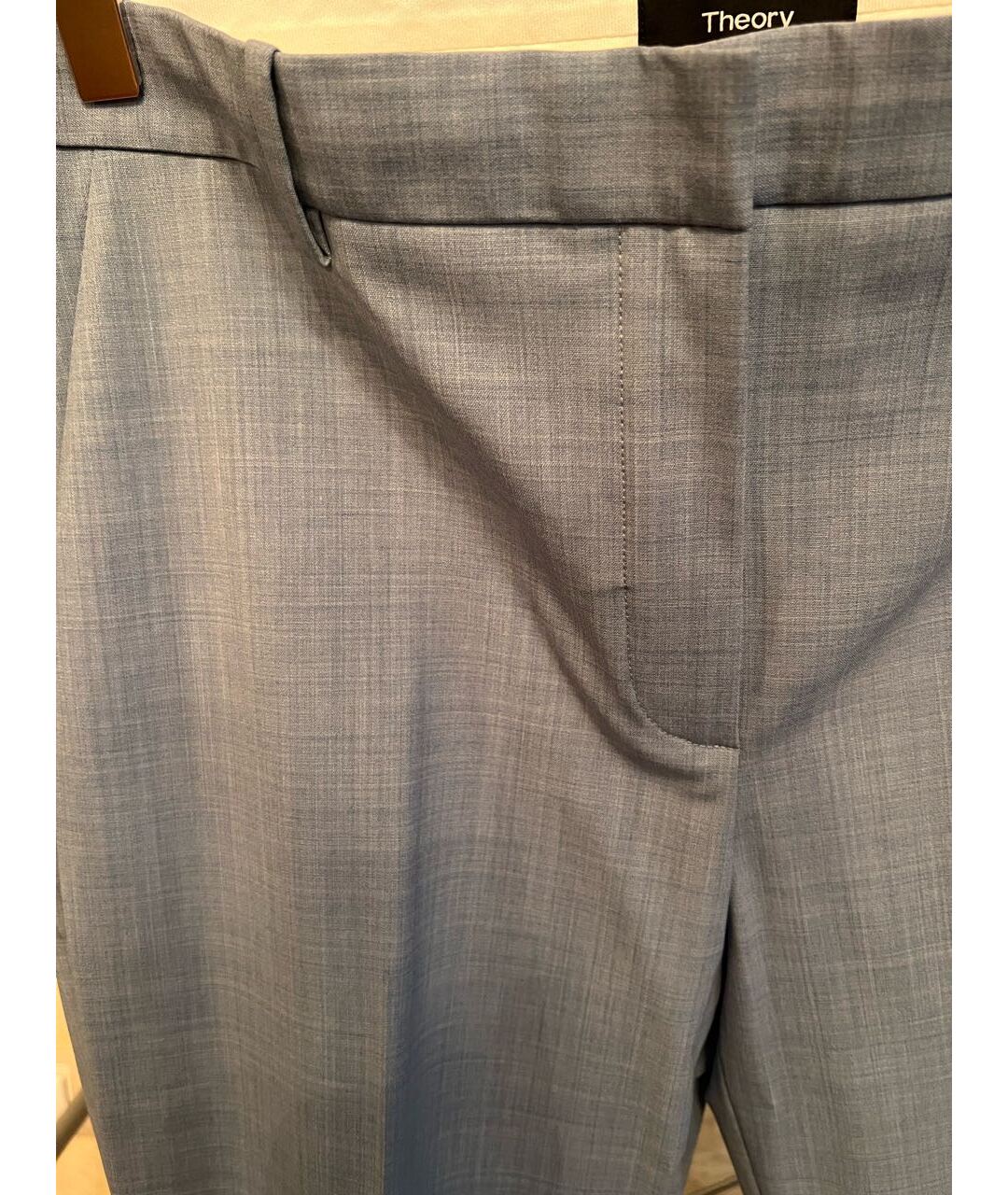 THEORY Голубые хлопковые прямые брюки, фото 4