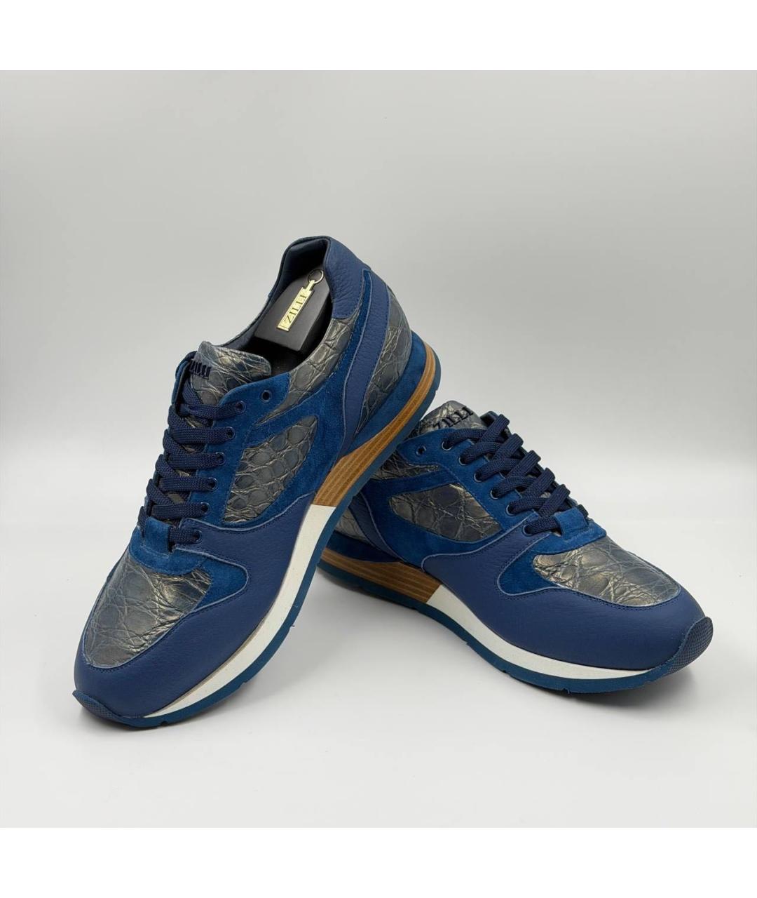 ZILLI Темно-синие кожаные низкие кроссовки / кеды, фото 4