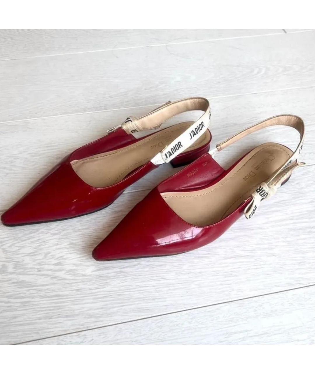 CHRISTIAN DIOR Красные кожаные лодочки на низком каблуке, фото 3