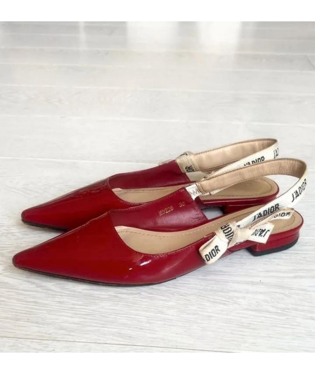 CHRISTIAN DIOR Красные кожаные лодочки на низком каблуке, фото 2