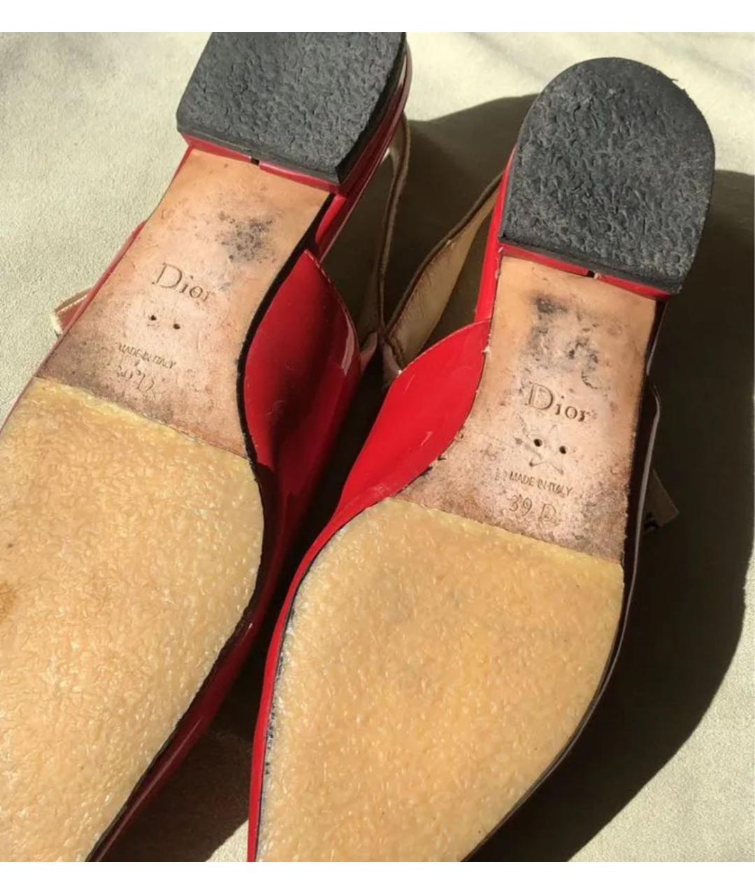 CHRISTIAN DIOR Красные кожаные лодочки на низком каблуке, фото 4