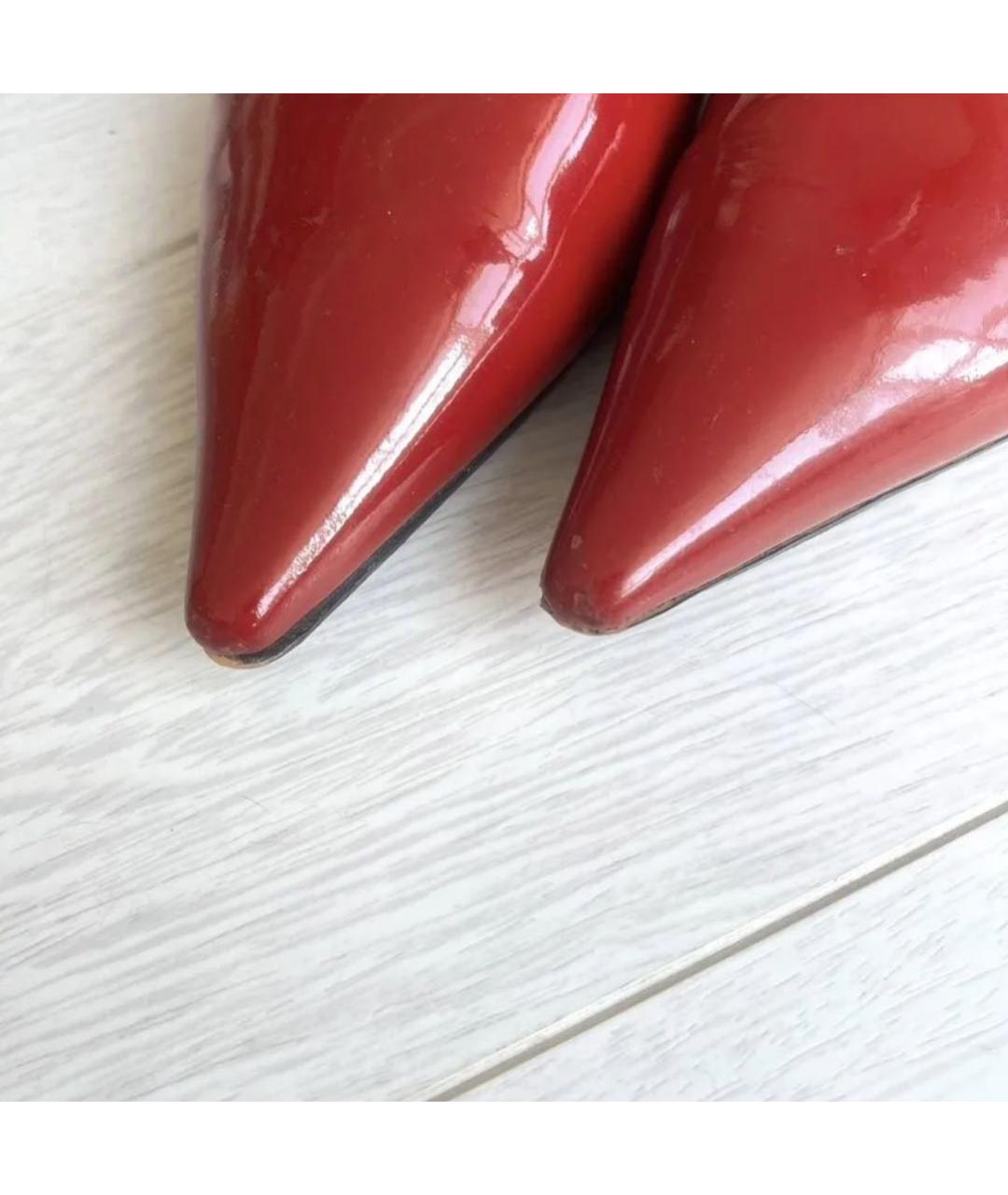 CHRISTIAN DIOR Красные кожаные лодочки на низком каблуке, фото 6