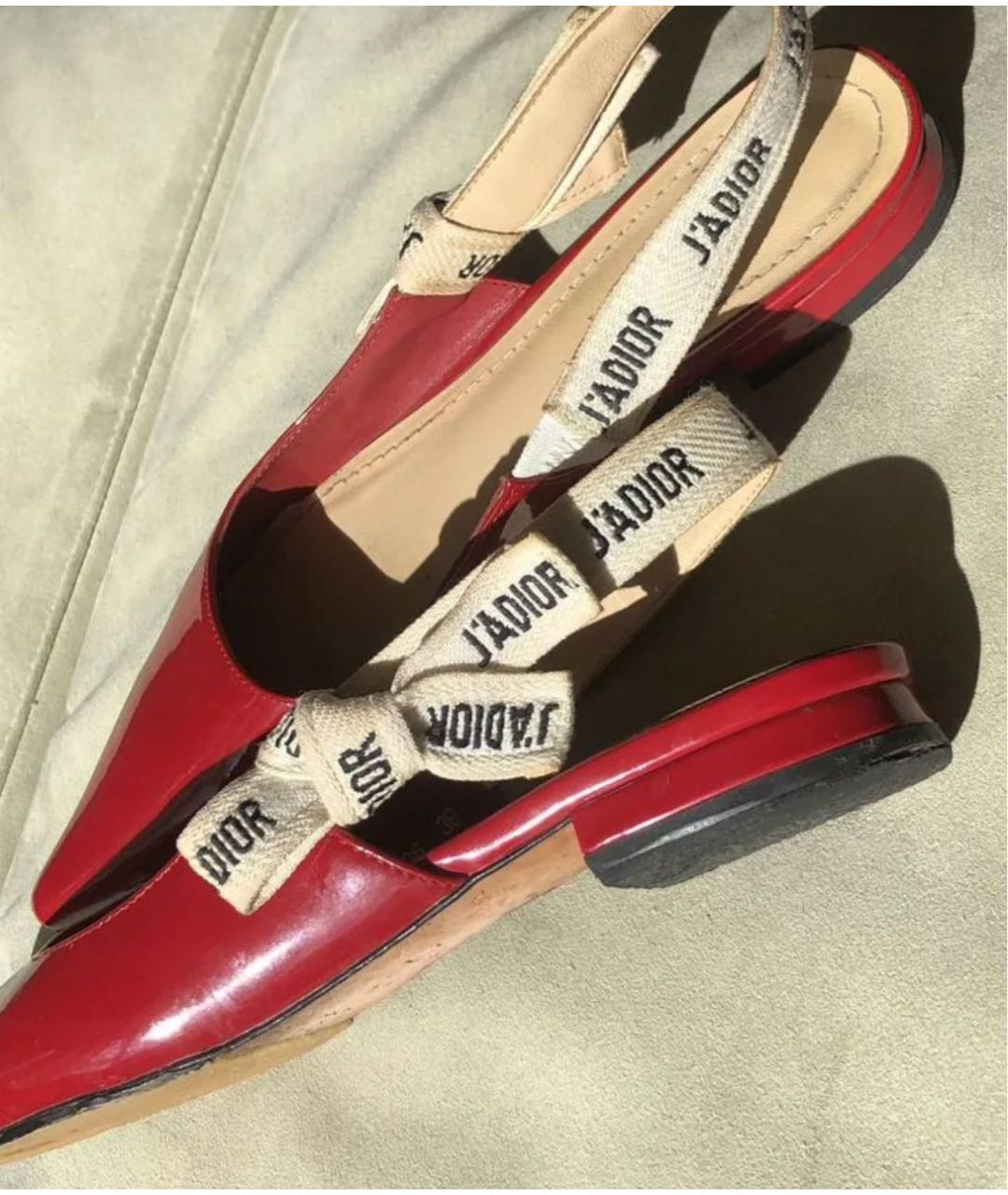 CHRISTIAN DIOR Красные кожаные лодочки на низком каблуке, фото 5