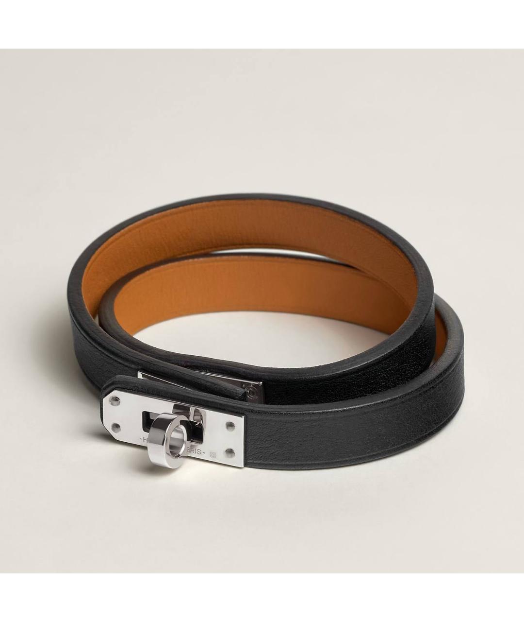 HERMES Черный кожаный браслет, фото 3