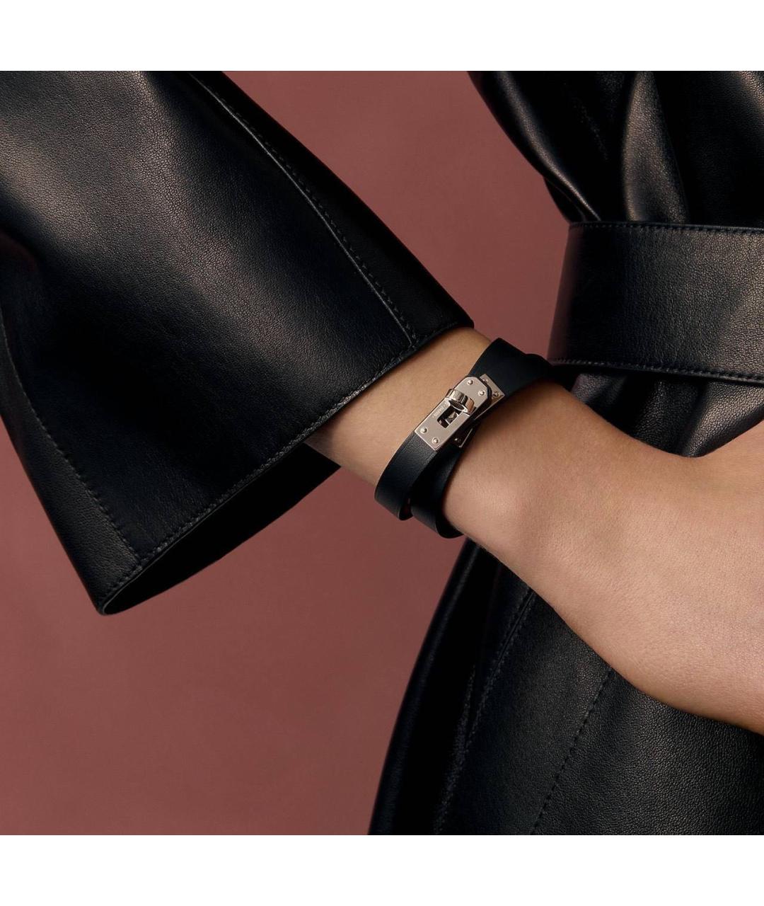 HERMES Черный кожаный браслет, фото 2