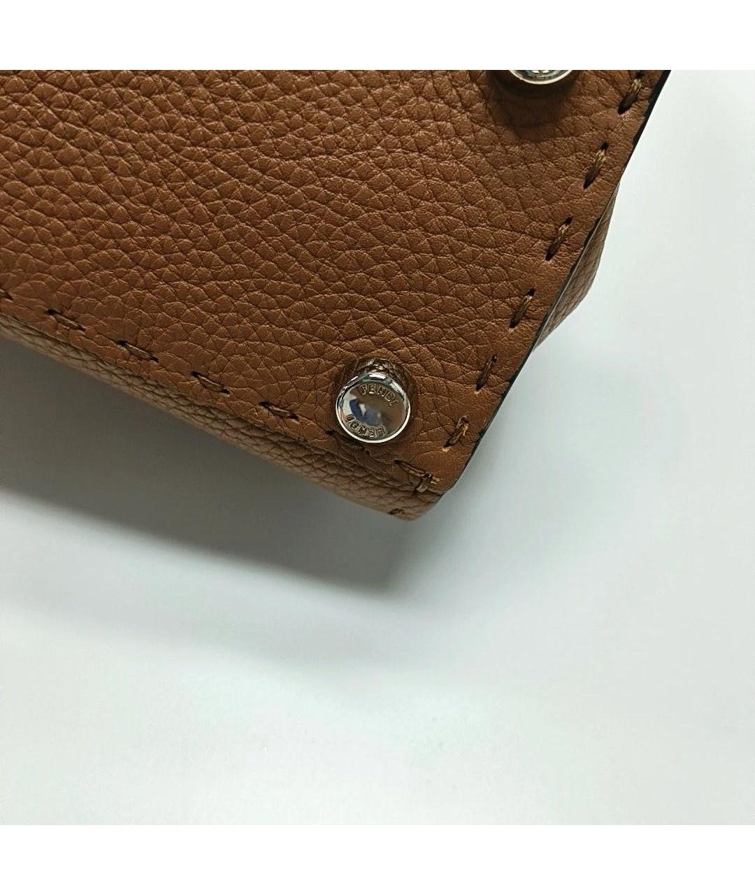 FENDI Коричневая кожаная сумка тоут, фото 7