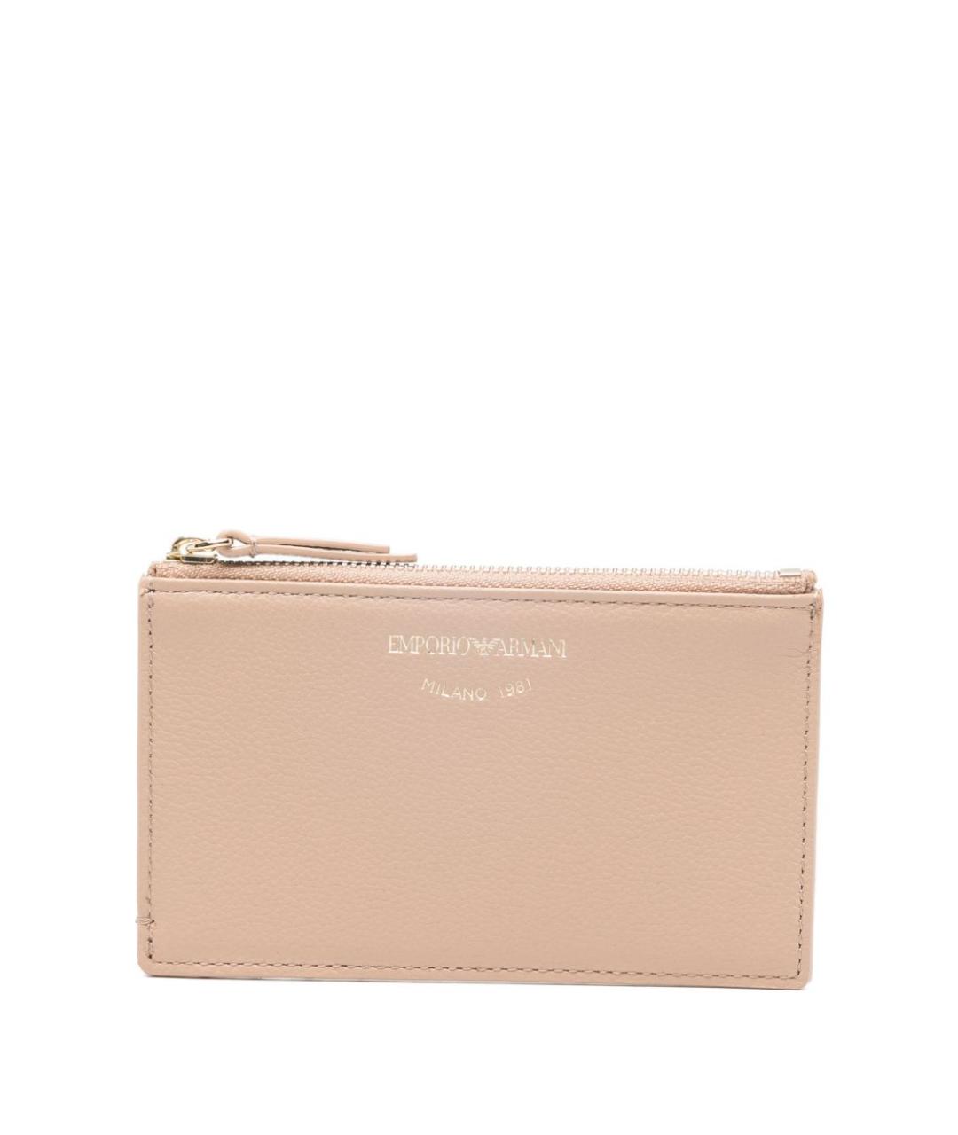 EMPORIO ARMANI Бежевый кожаный кардхолдер, фото 1