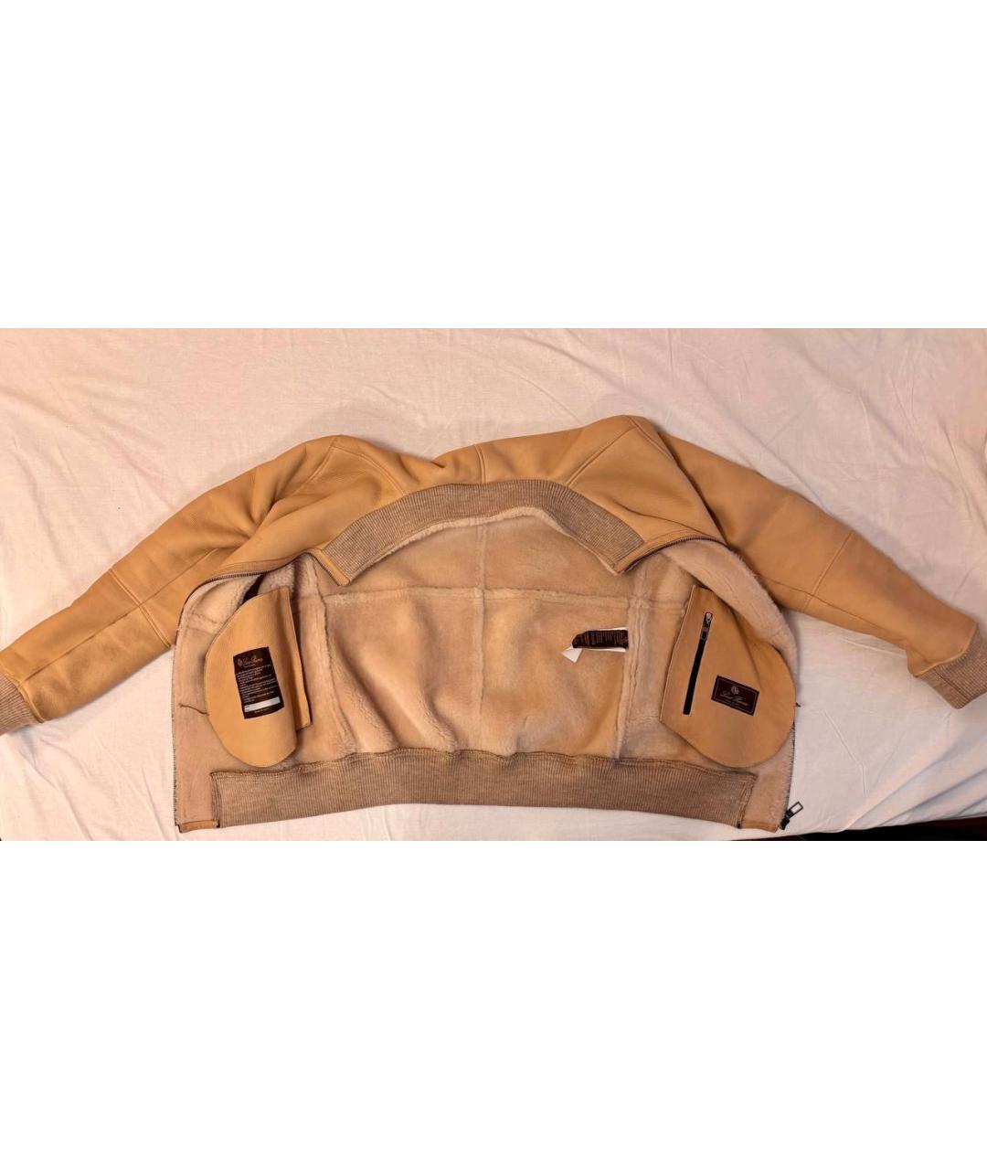 LORO PIANA Бежевая кожаная дубленка/шуба, фото 3