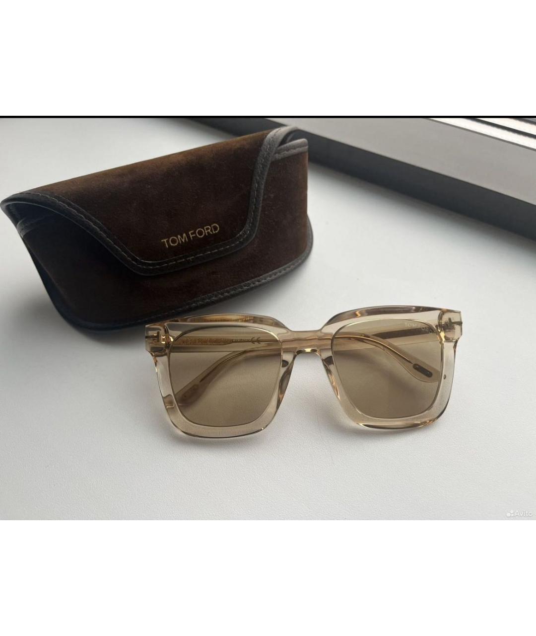 TOM FORD Бежевые пластиковые солнцезащитные очки, фото 5