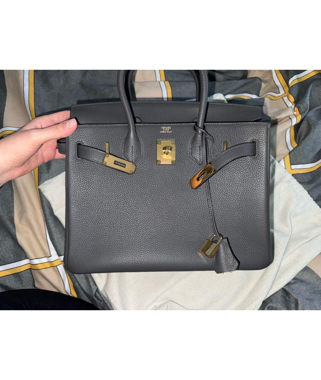 HERMES Антрацитовая кожаная сумка с короткими ручками, фото 9