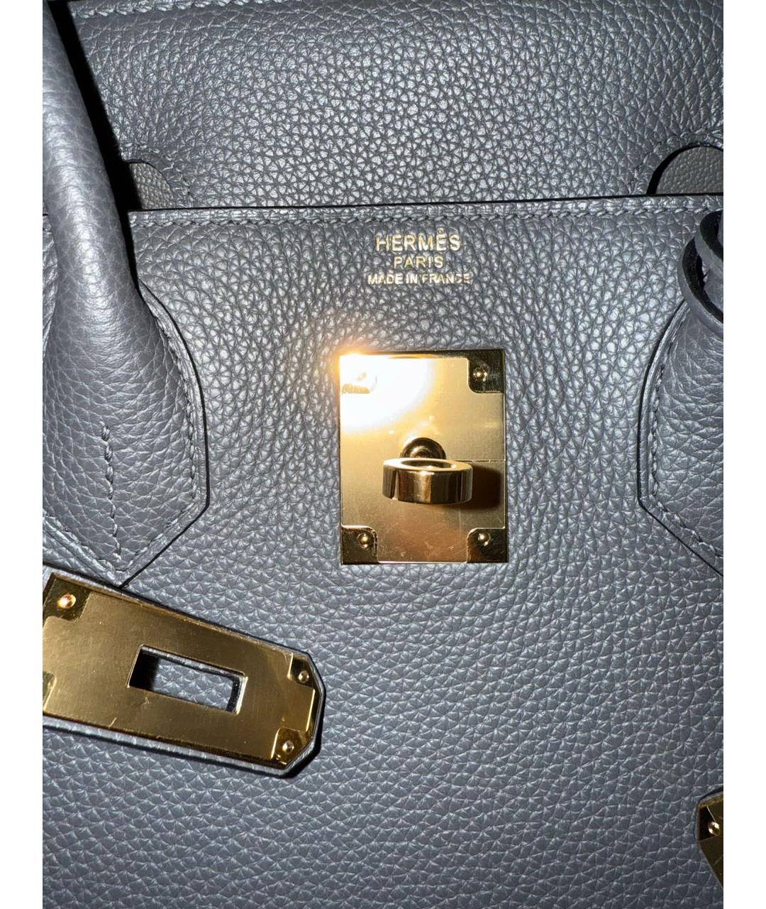 HERMES Антрацитовая кожаная сумка с короткими ручками, фото 7