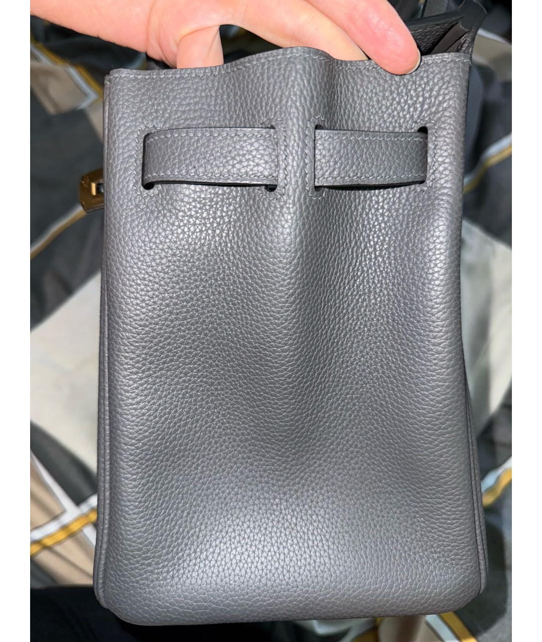 HERMES Антрацитовая кожаная сумка с короткими ручками, фото 2