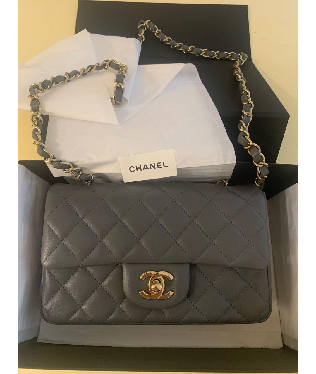 CHANEL Антрацитовая кожаная сумка через плечо, фото 6