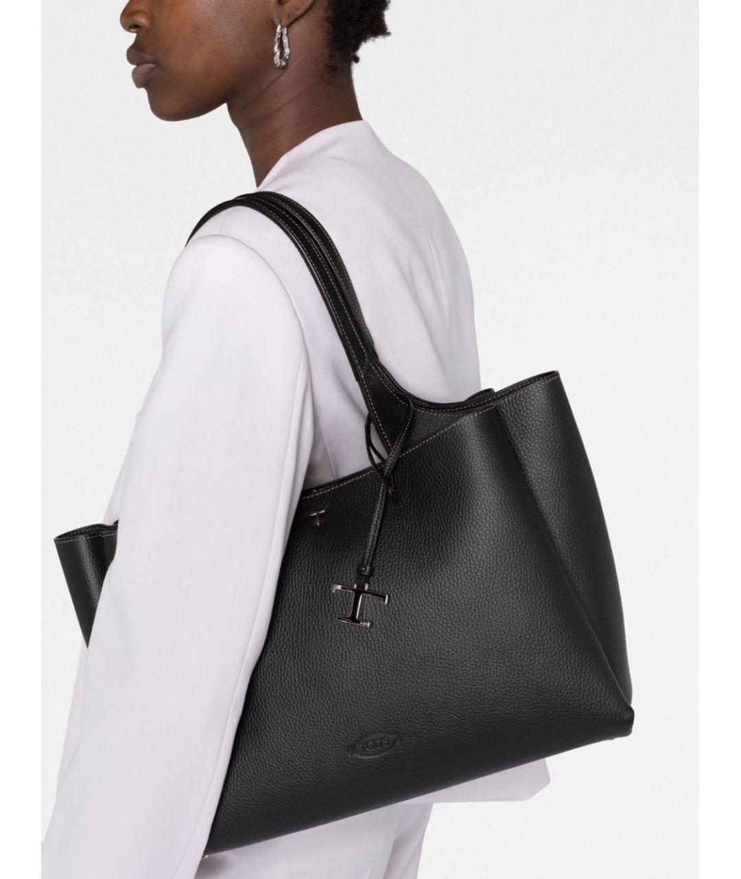 TOD'S Черная кожаная сумка тоут, фото 4