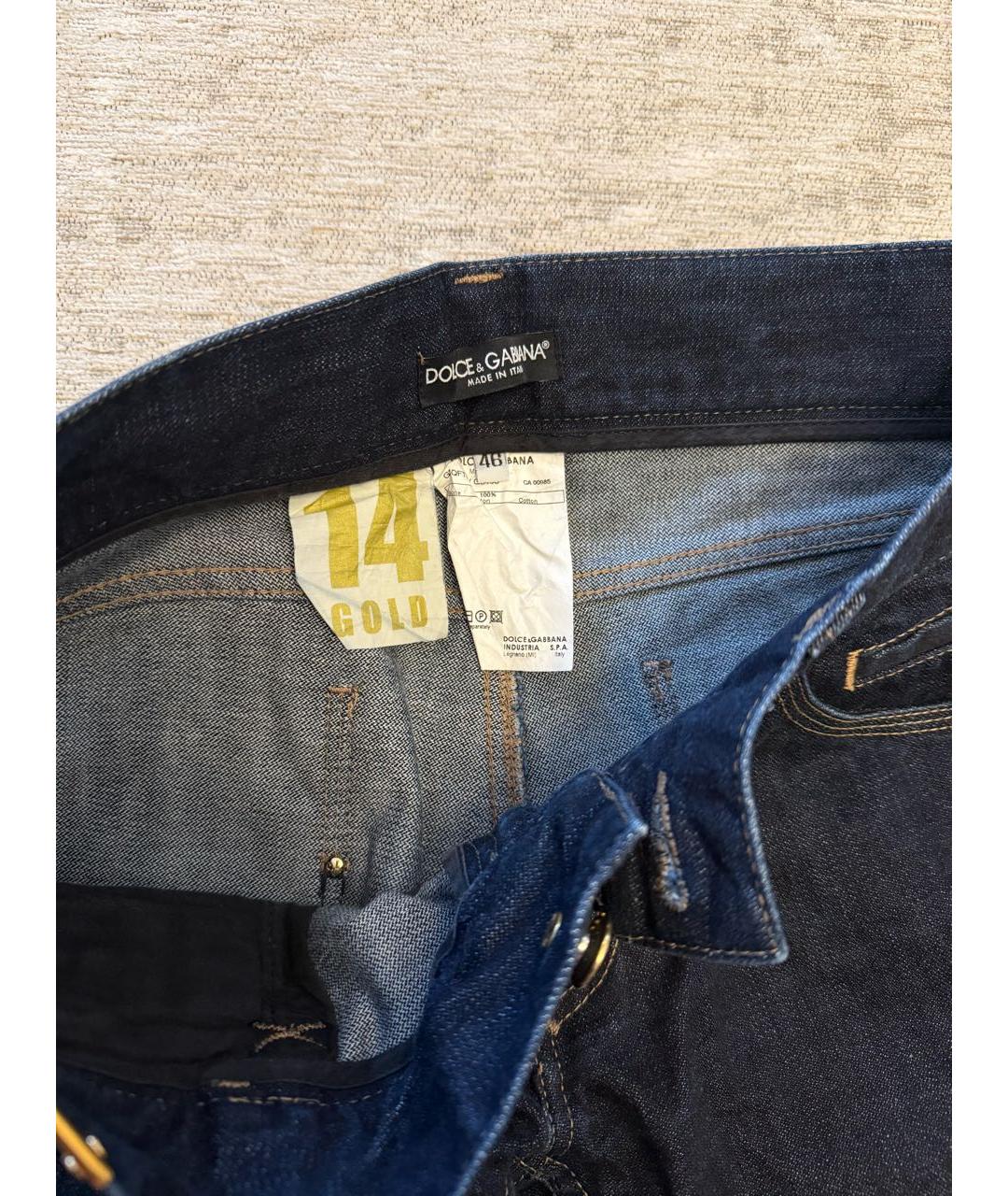 DOLCE&GABBANA Темно-синие хлопковые прямые джинсы, фото 5