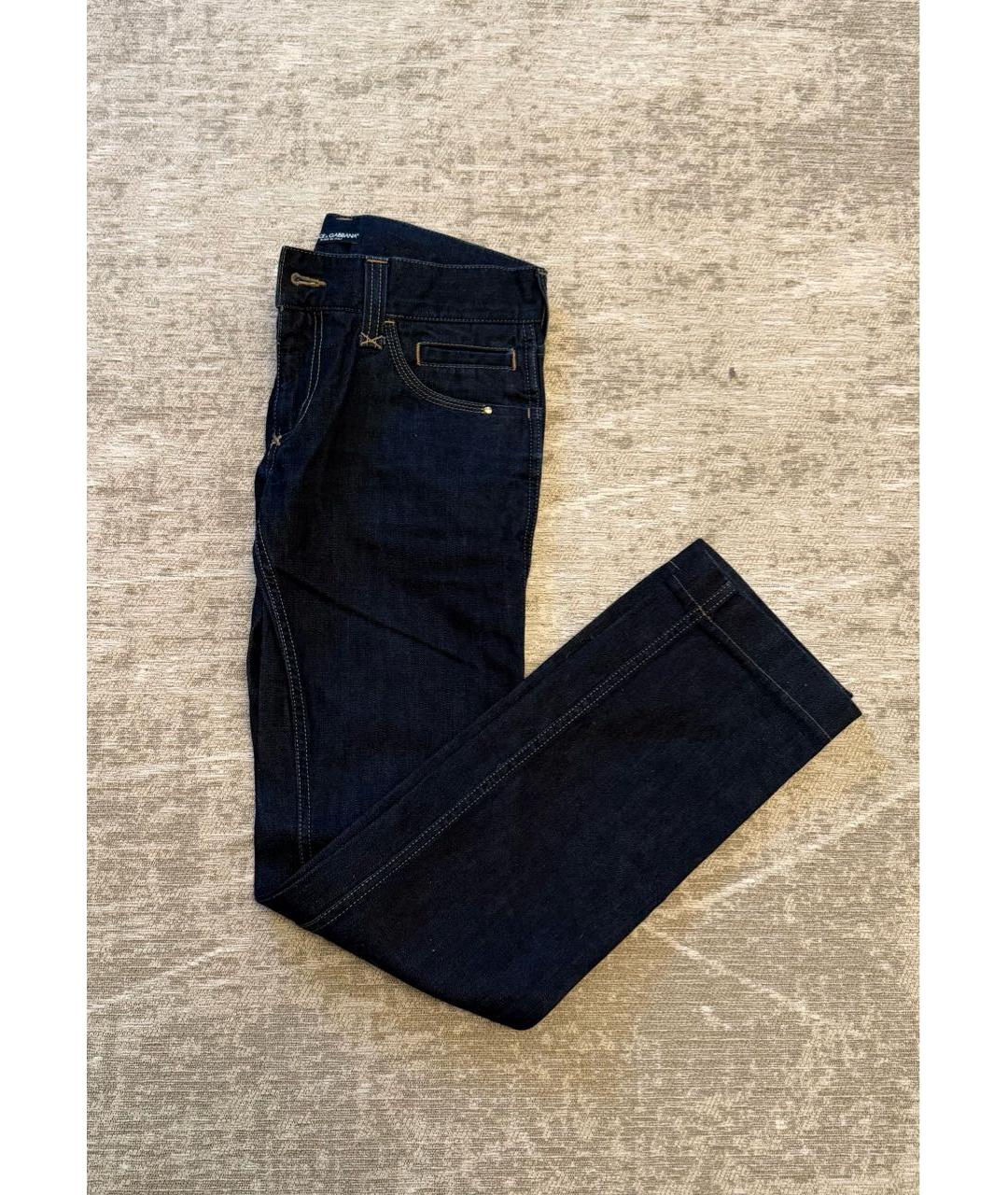 DOLCE&GABBANA Темно-синие хлопковые прямые джинсы, фото 3