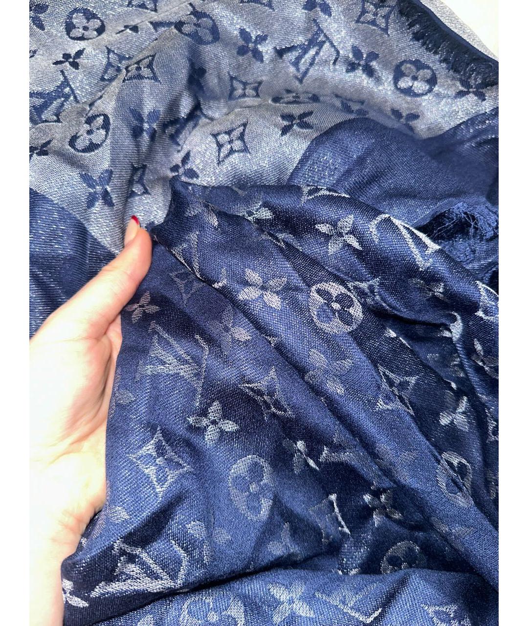 LOUIS VUITTON Синий шелковый платок, фото 5