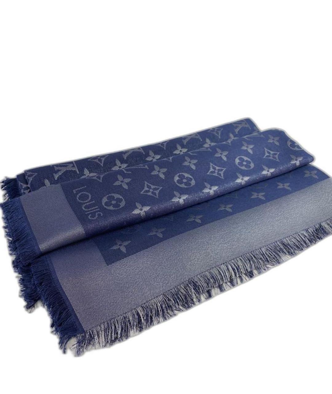 LOUIS VUITTON Синий шелковый платок, фото 2