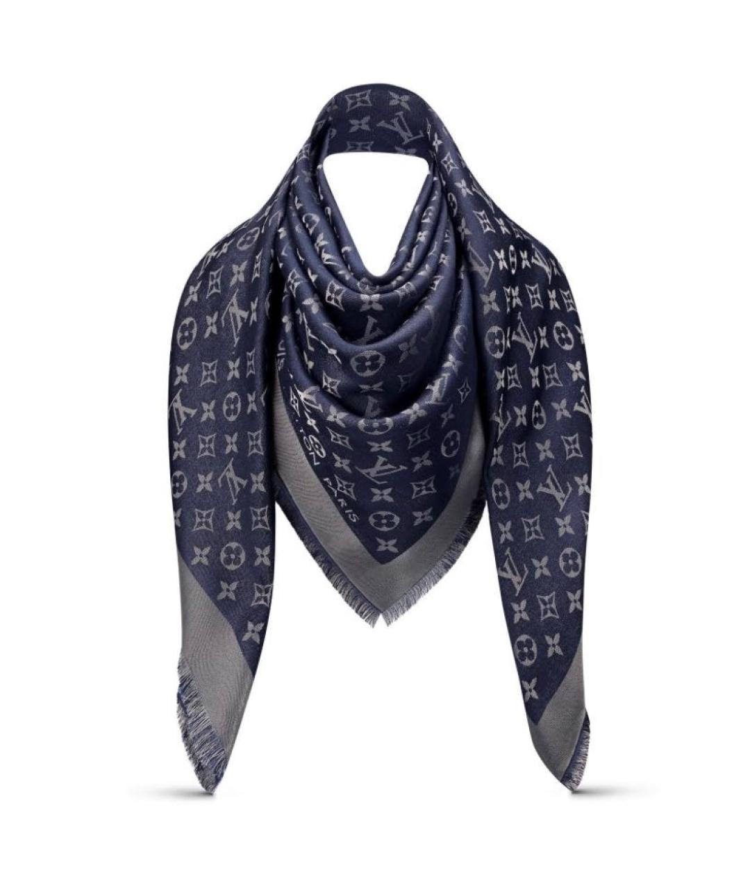 LOUIS VUITTON Синий шелковый платок, фото 1
