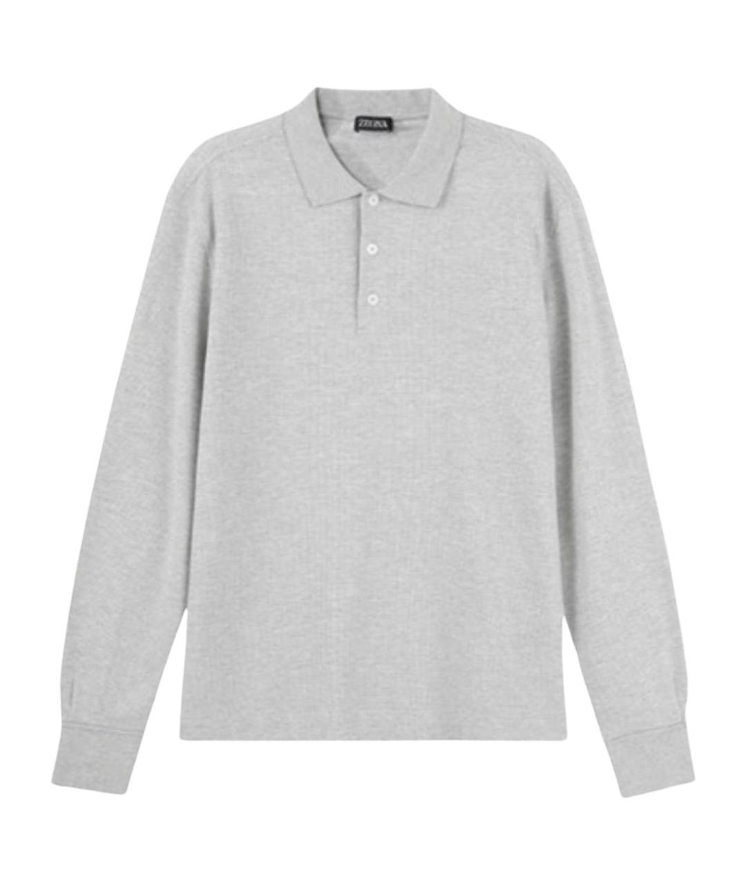 ZEGNA Серое хлопковое поло с длинным рукавом, фото 1