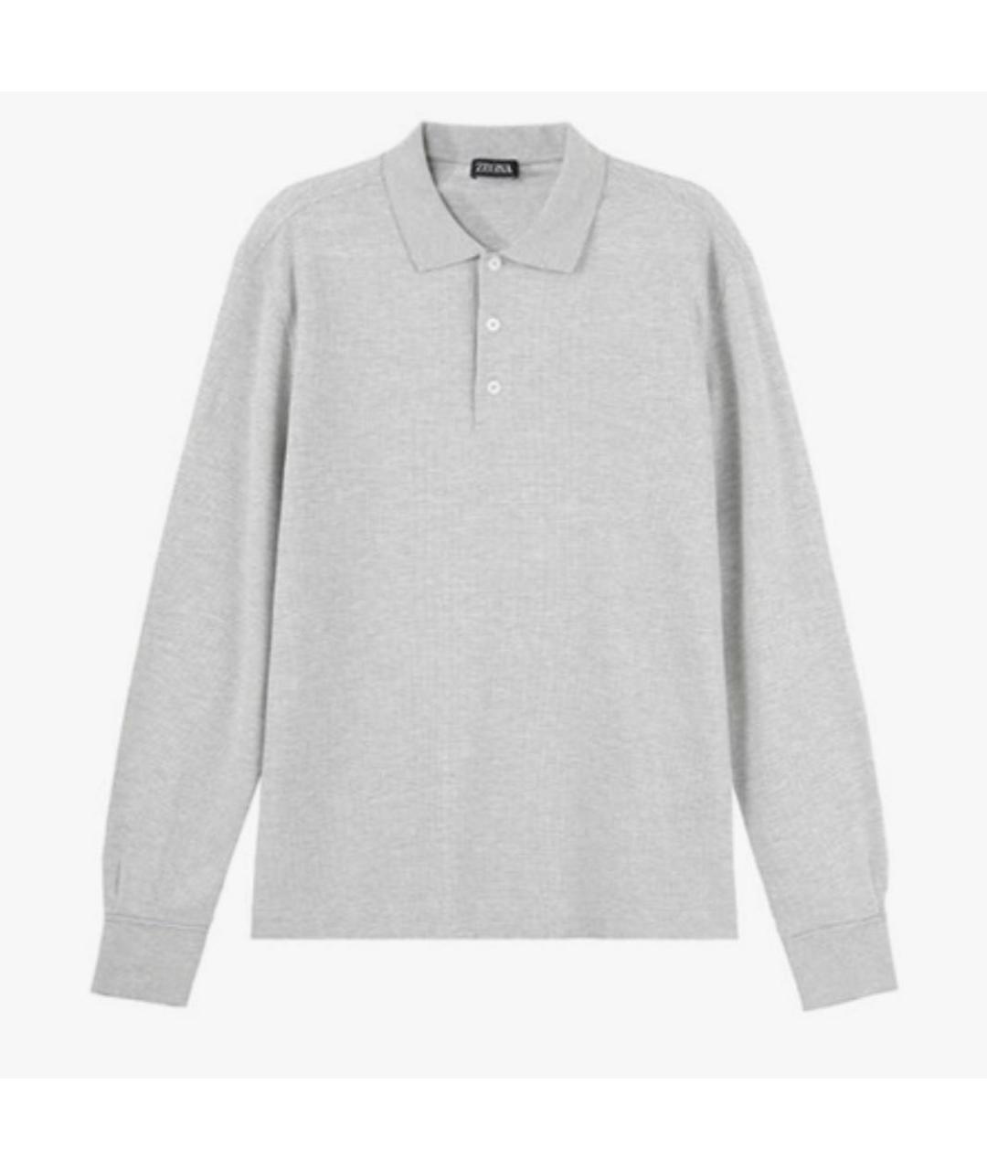 ZEGNA Серое хлопковое поло с длинным рукавом, фото 8