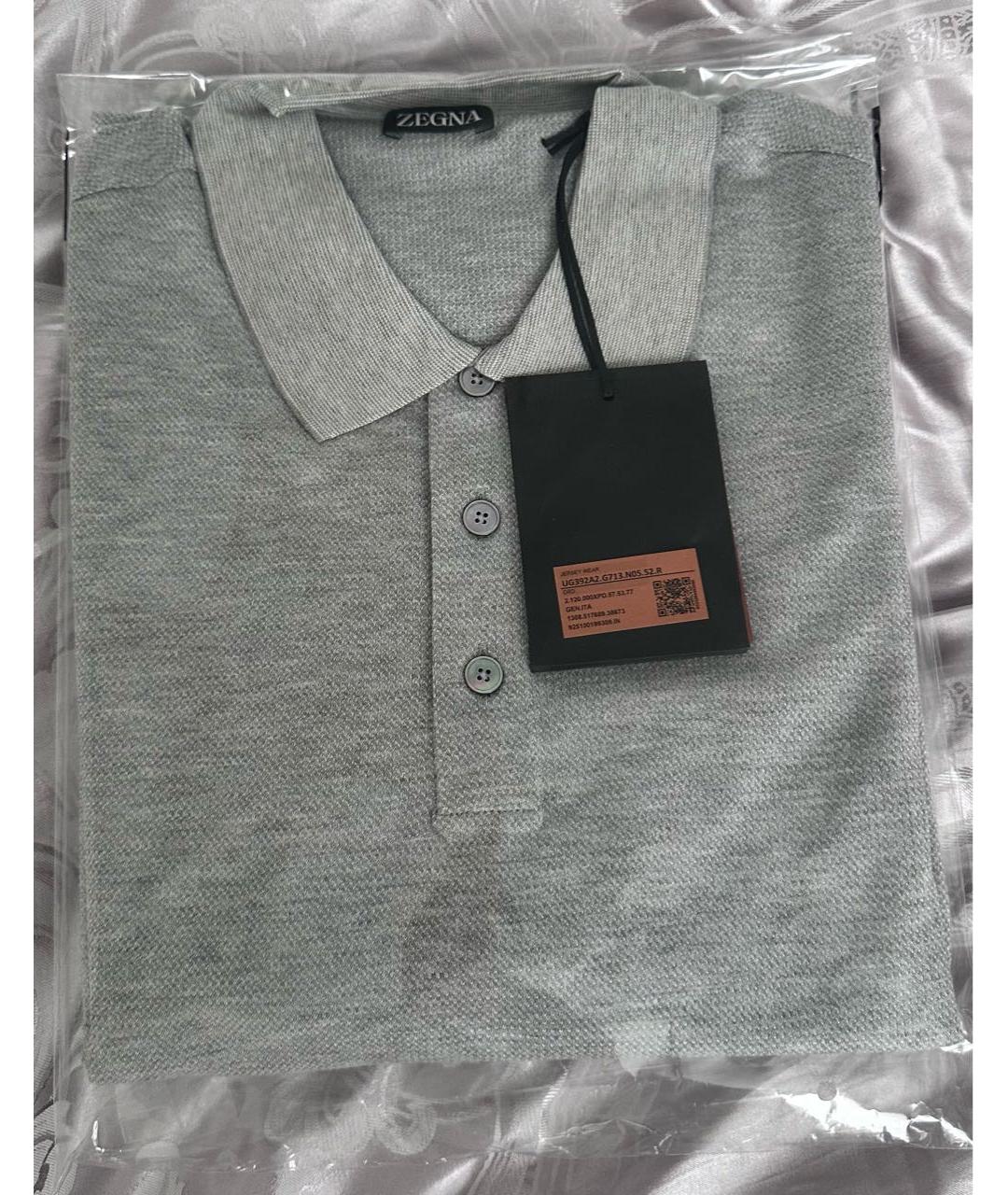 ZEGNA Серое хлопковое поло с длинным рукавом, фото 6