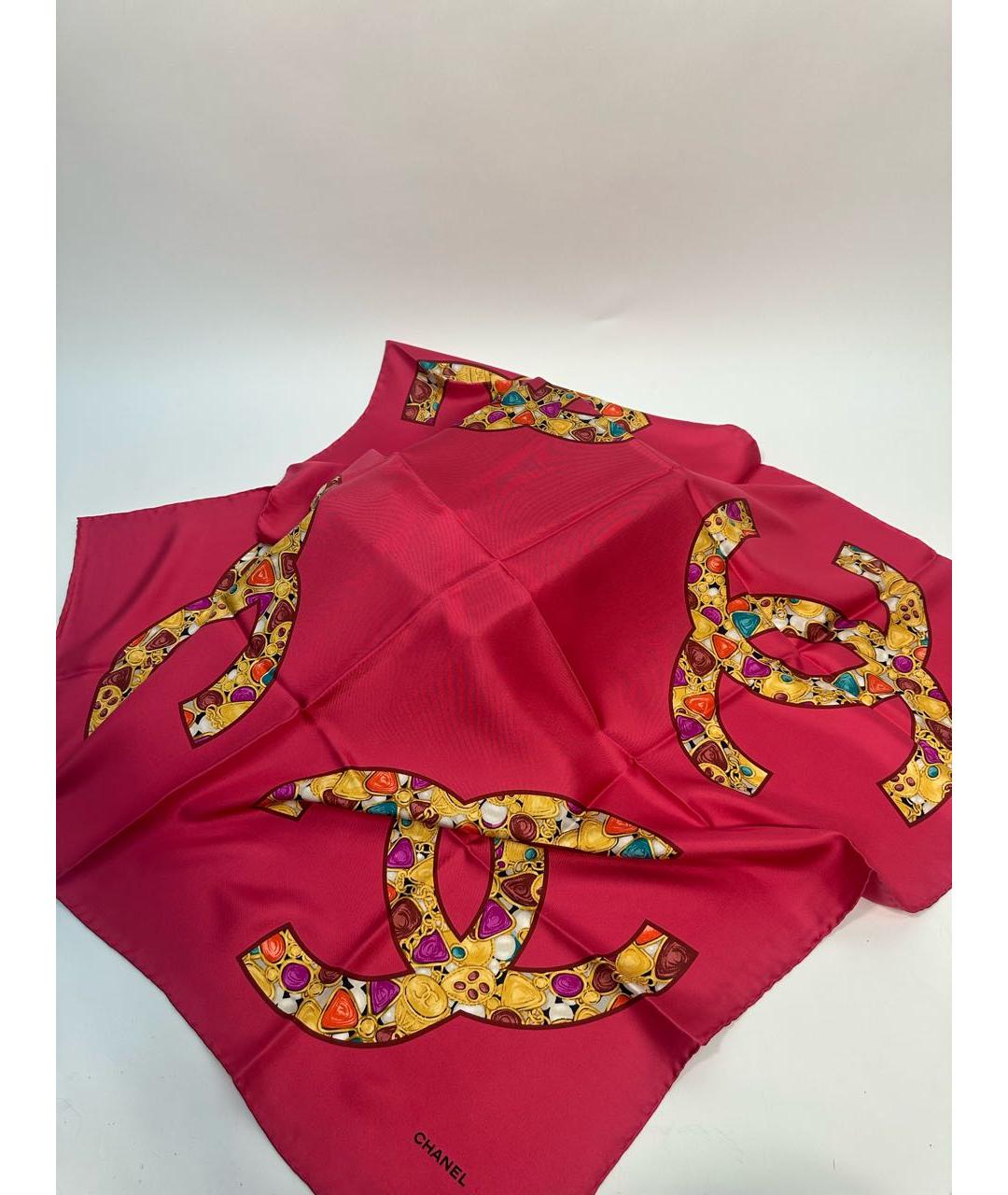 CHANEL Красный шелковый платок, фото 4