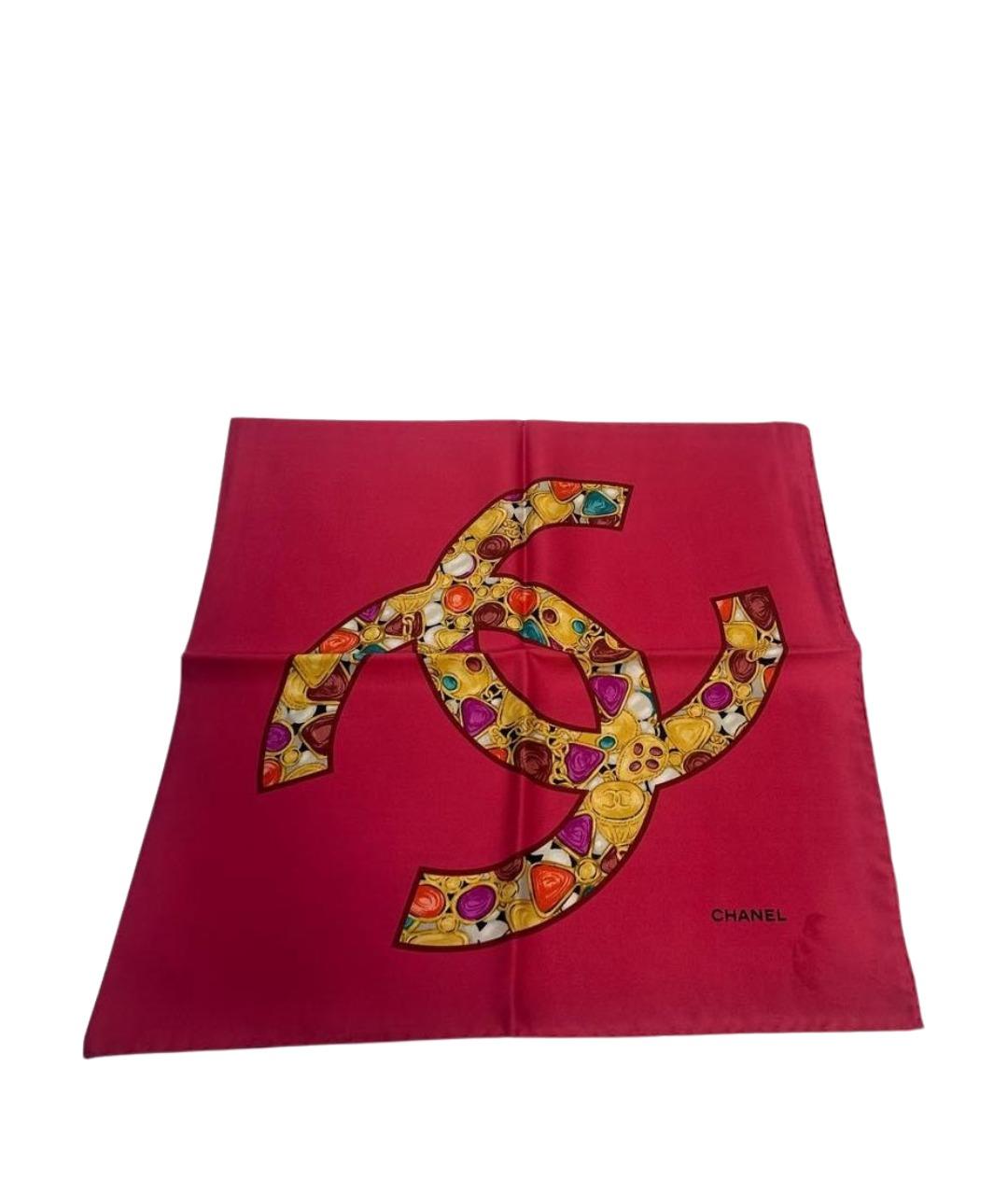 CHANEL Красный шелковый платок, фото 1