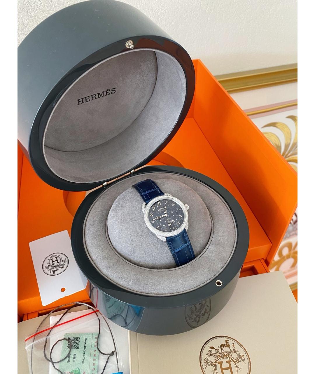 HERMES Черные часы из белого золота, фото 3