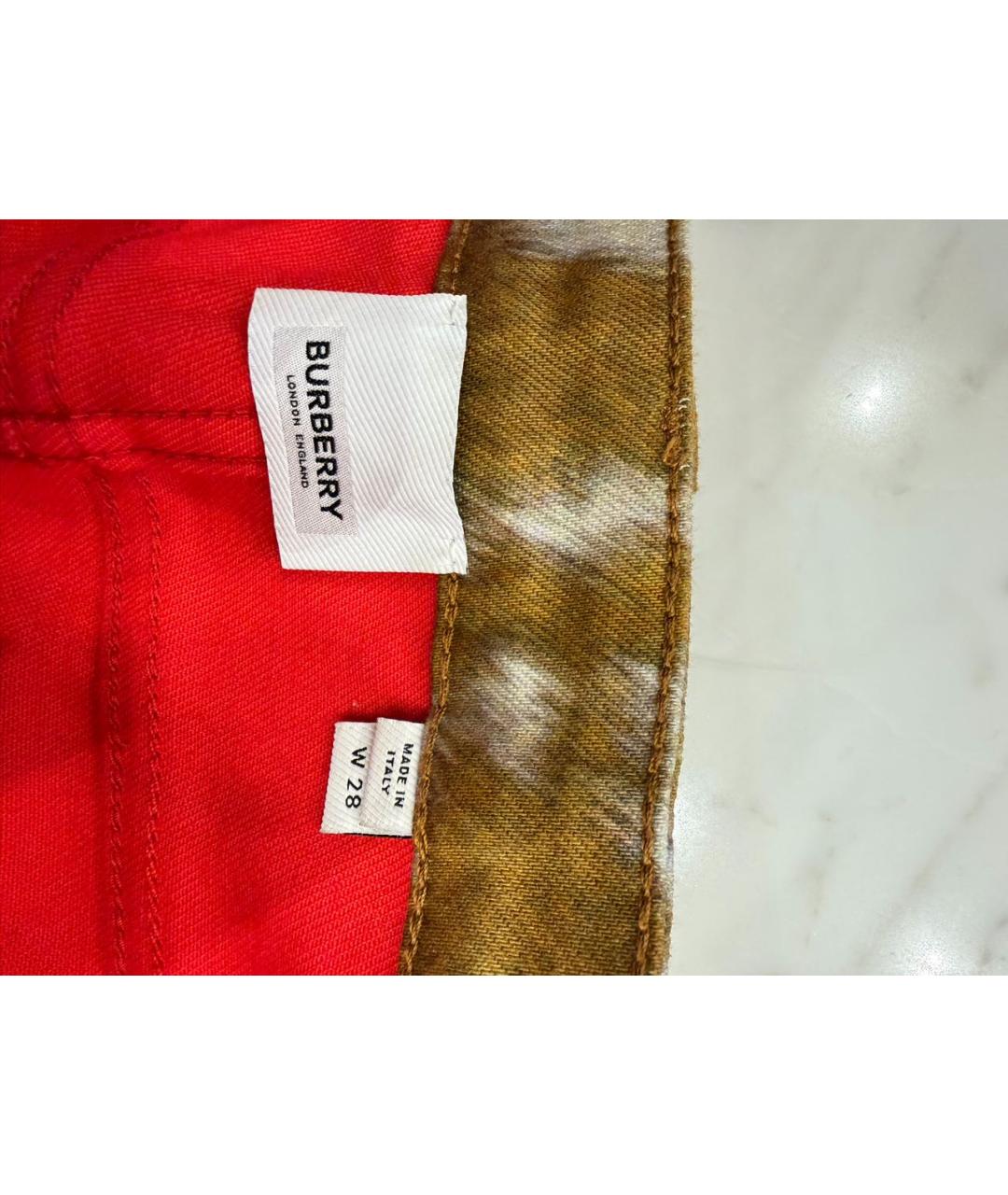 BURBERRY Красные хлопко-эластановые джинсы слим, фото 3