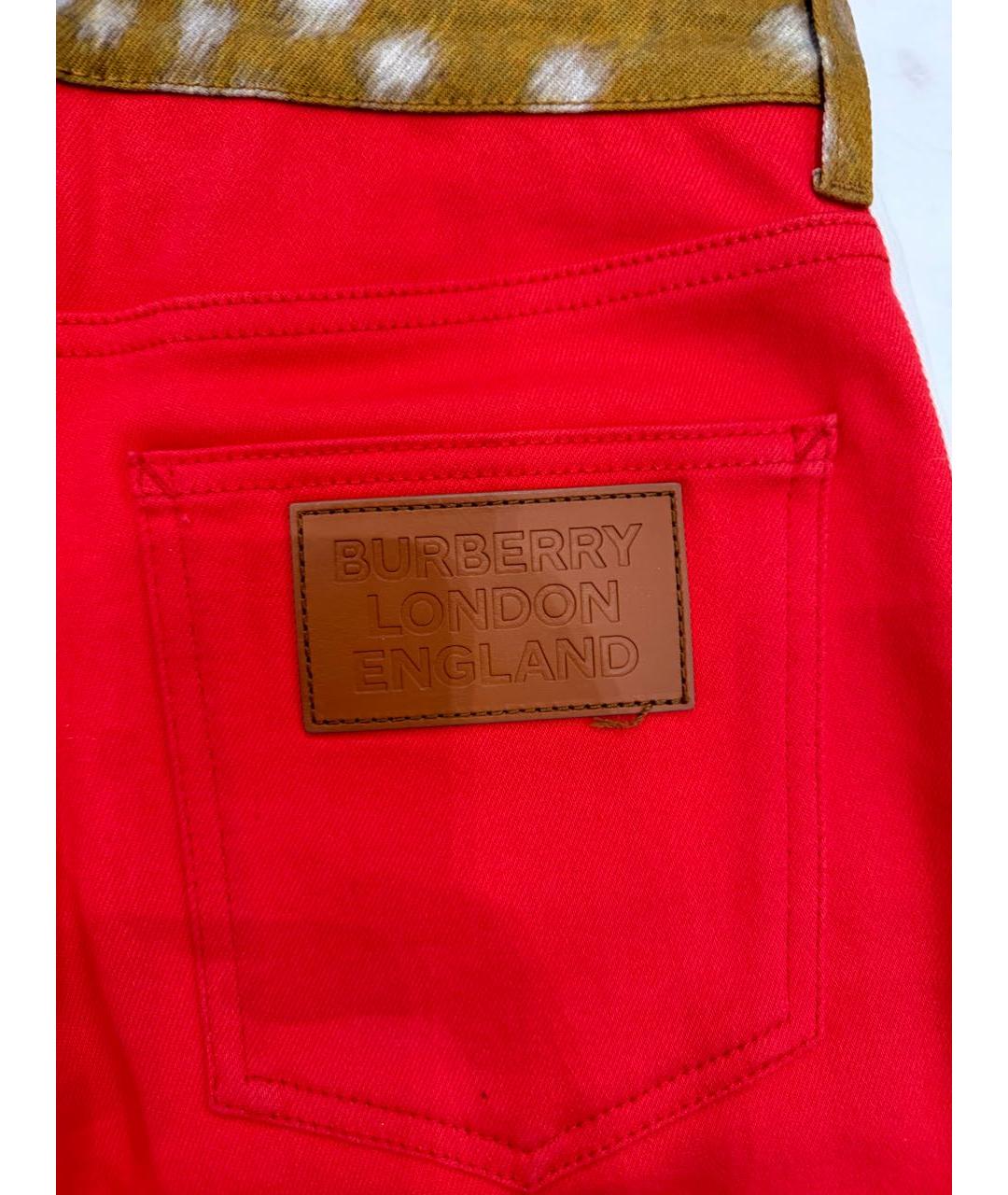 BURBERRY Красные хлопко-эластановые джинсы слим, фото 4