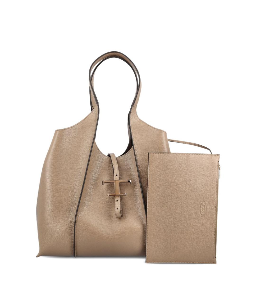 TOD'S Бежевая кожаная сумка тоут, фото 1