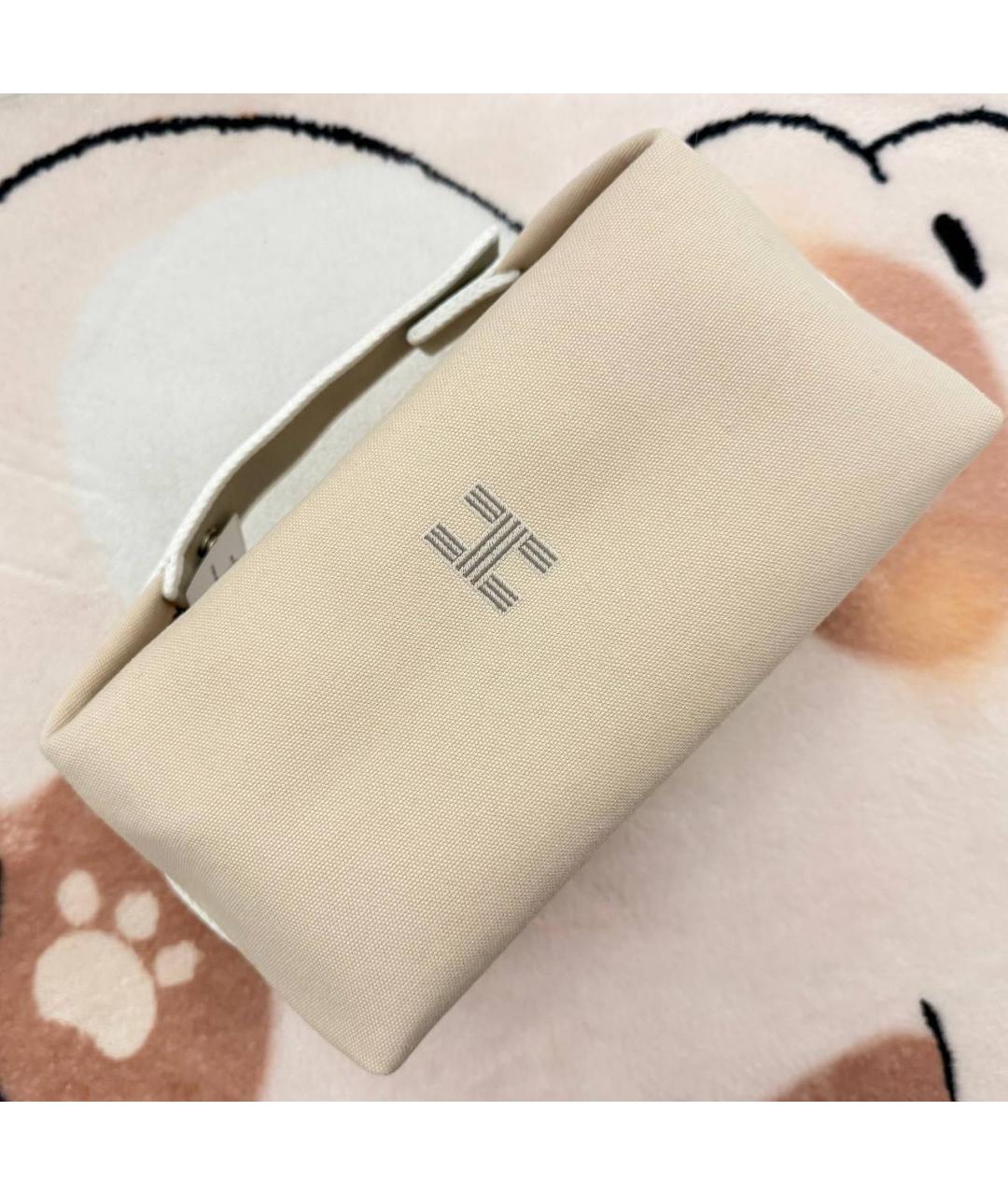 HERMES Бежевая тканевая косметичка, фото 2