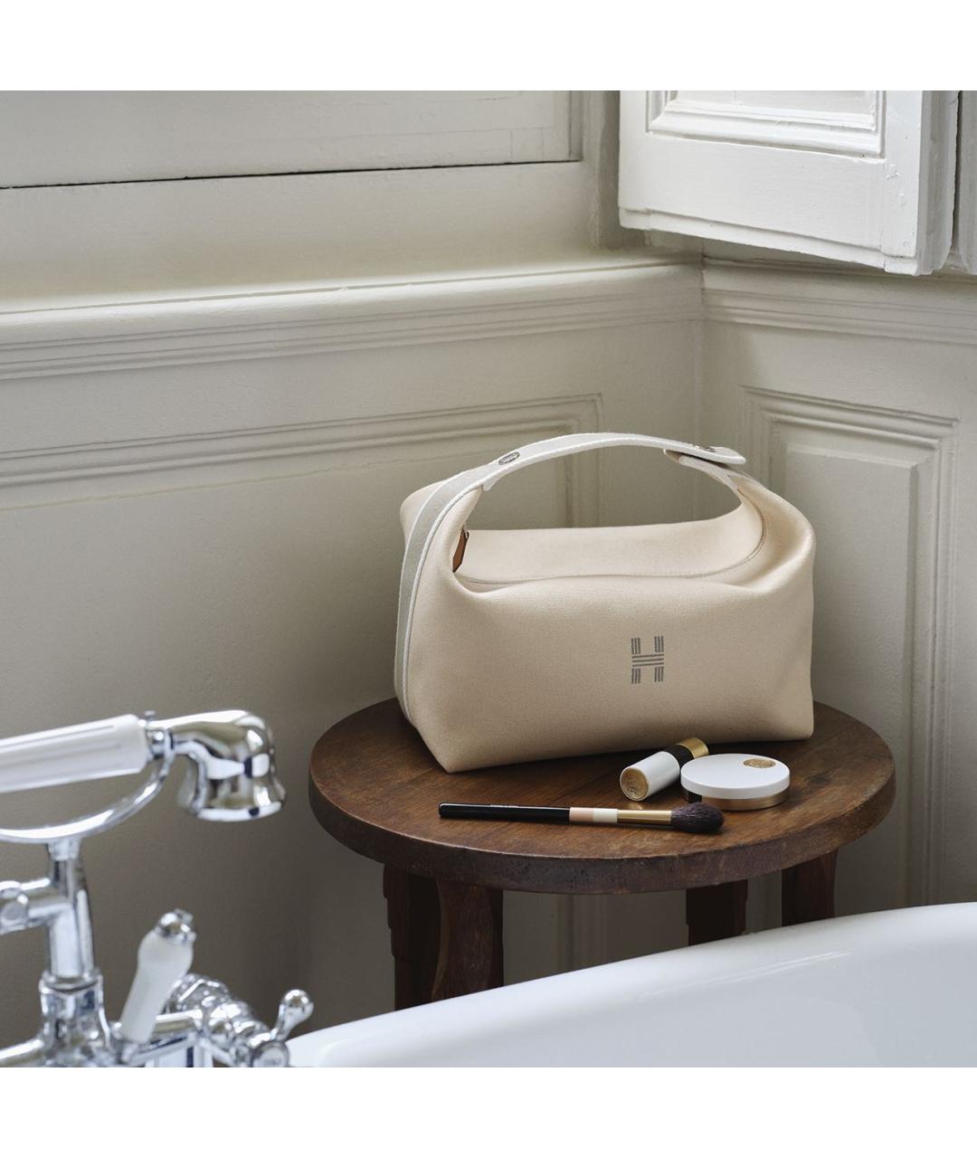 HERMES Бежевая тканевая косметичка, фото 4