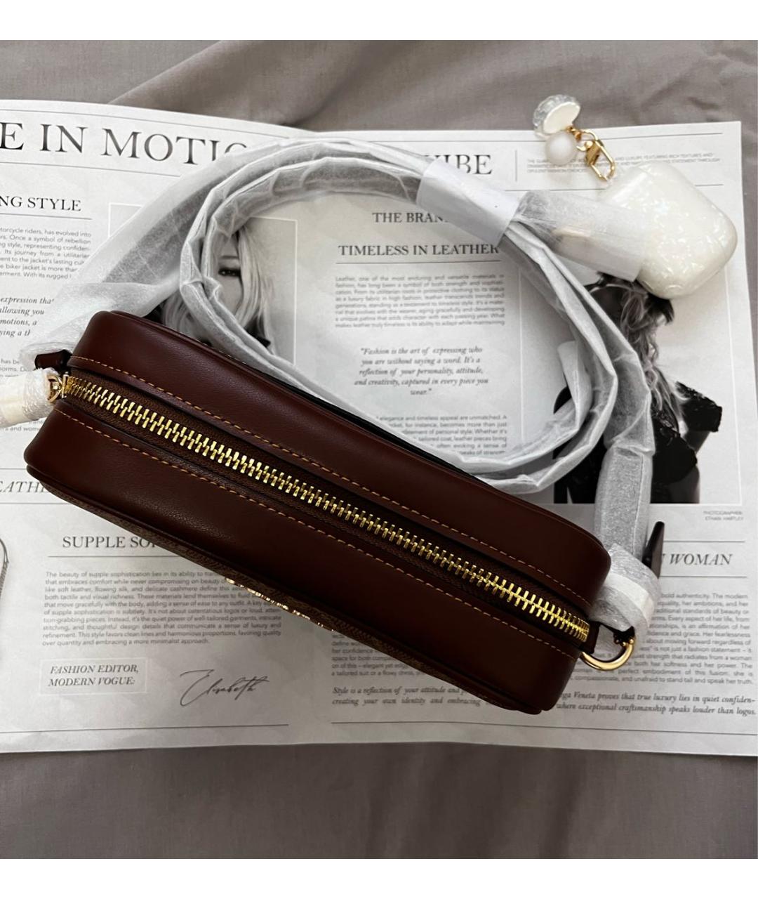 COACH Коричневая кожаная сумка через плечо, фото 4