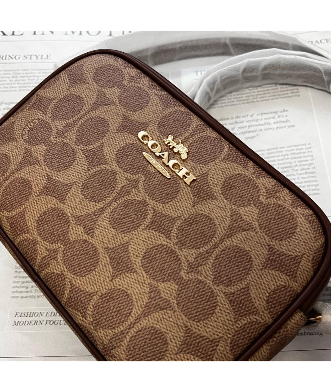 COACH Коричневая кожаная сумка через плечо, фото 6