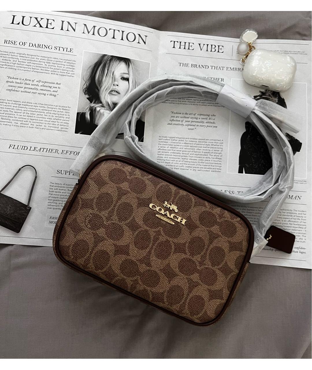 COACH Коричневая кожаная сумка через плечо, фото 2