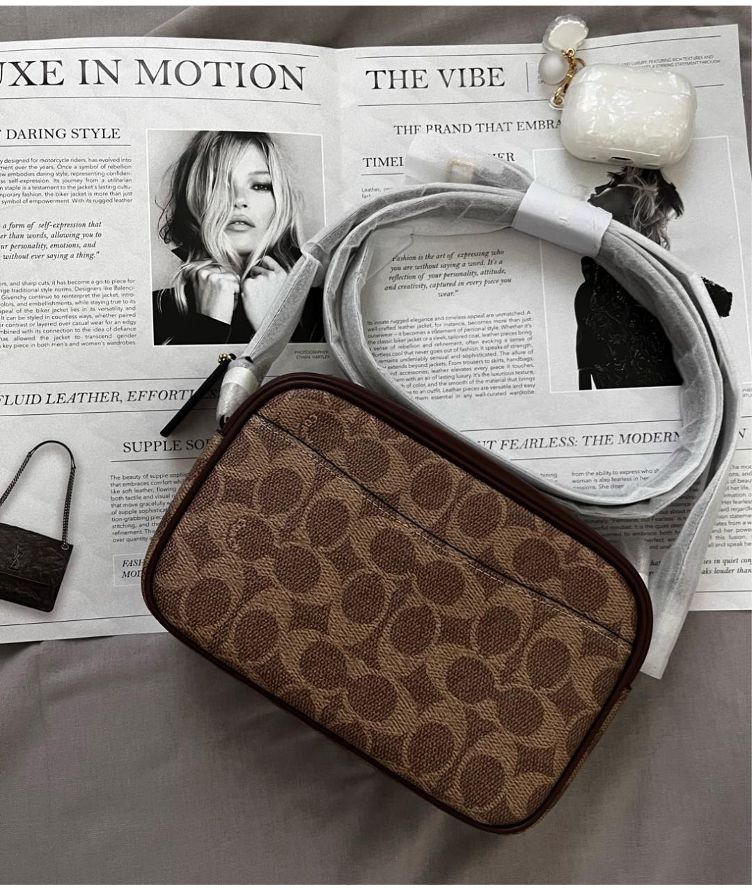 COACH Коричневая кожаная сумка через плечо, фото 3