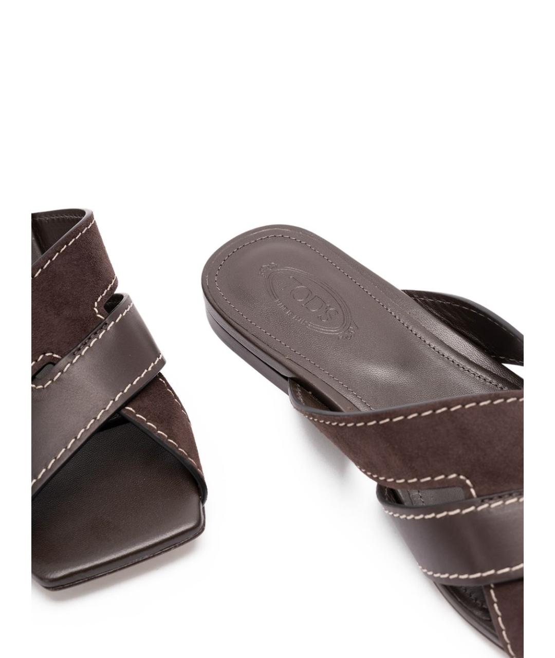 TOD'S Коричневые кожаные шлепанцы, фото 3