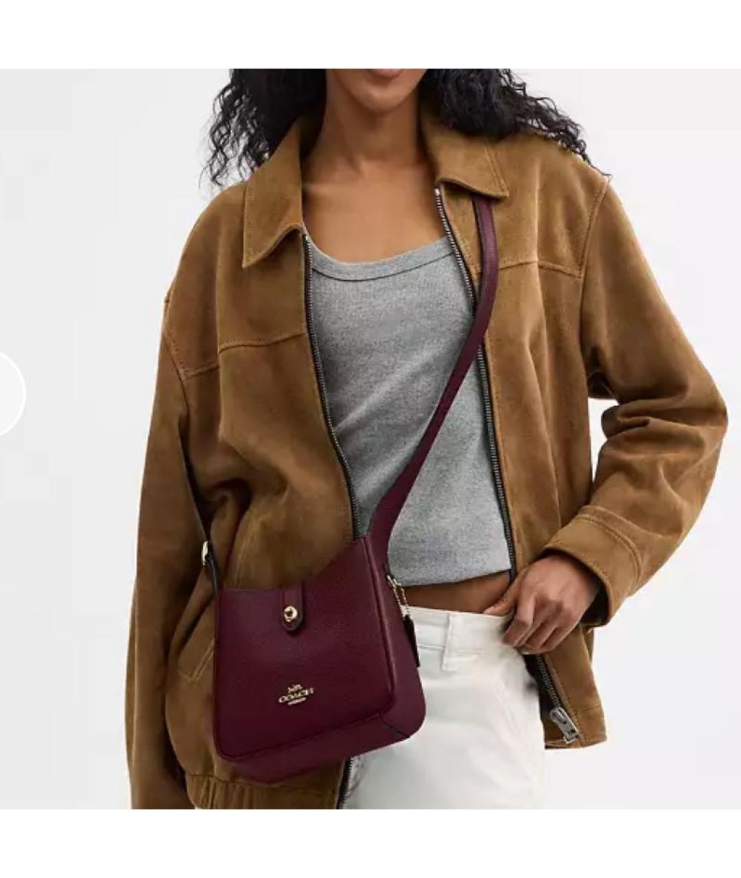 COACH Бордовая кожаная сумка через плечо, фото 6