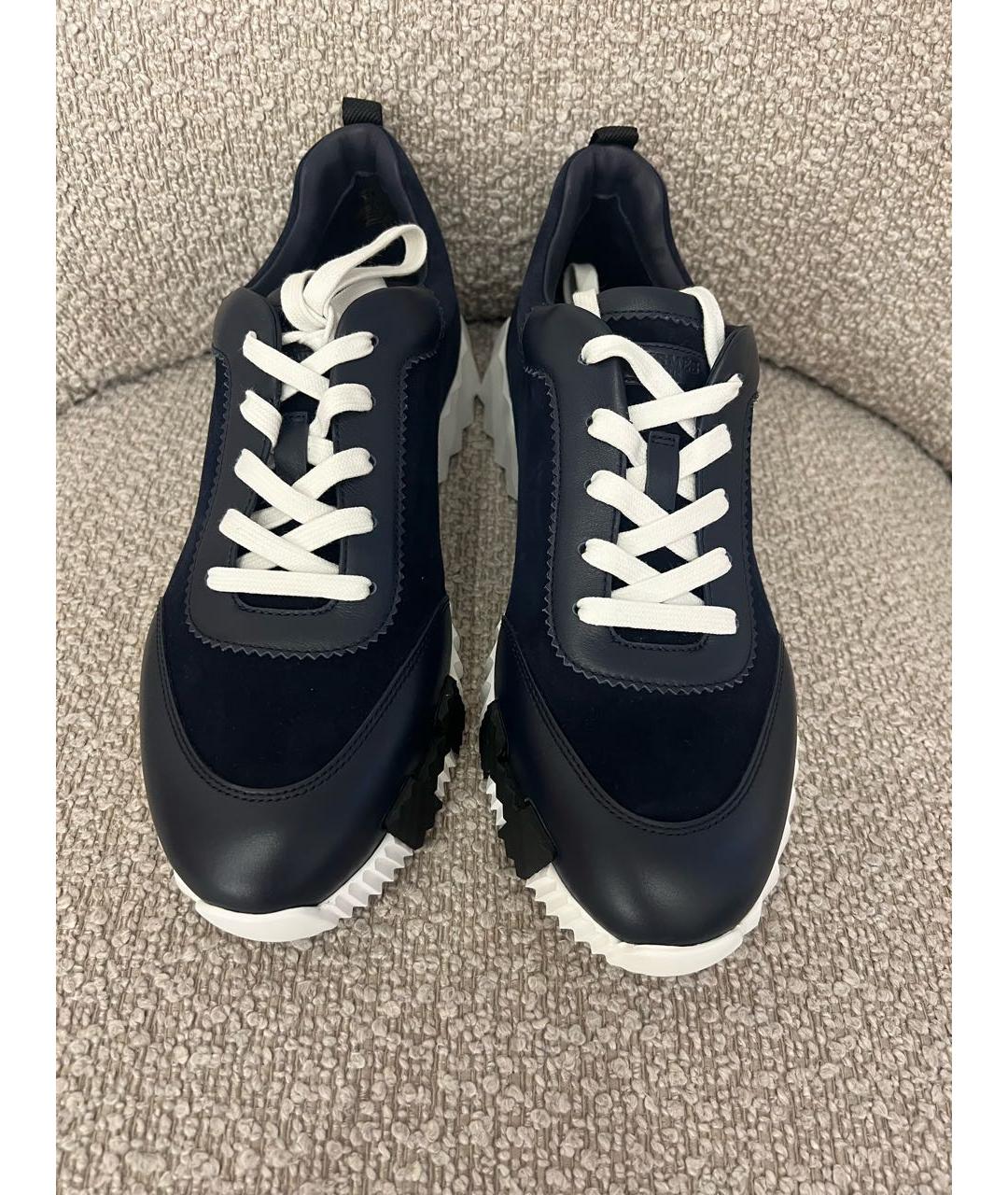 HERMES Темно-синие кожаные низкие кроссовки / кеды, фото 2